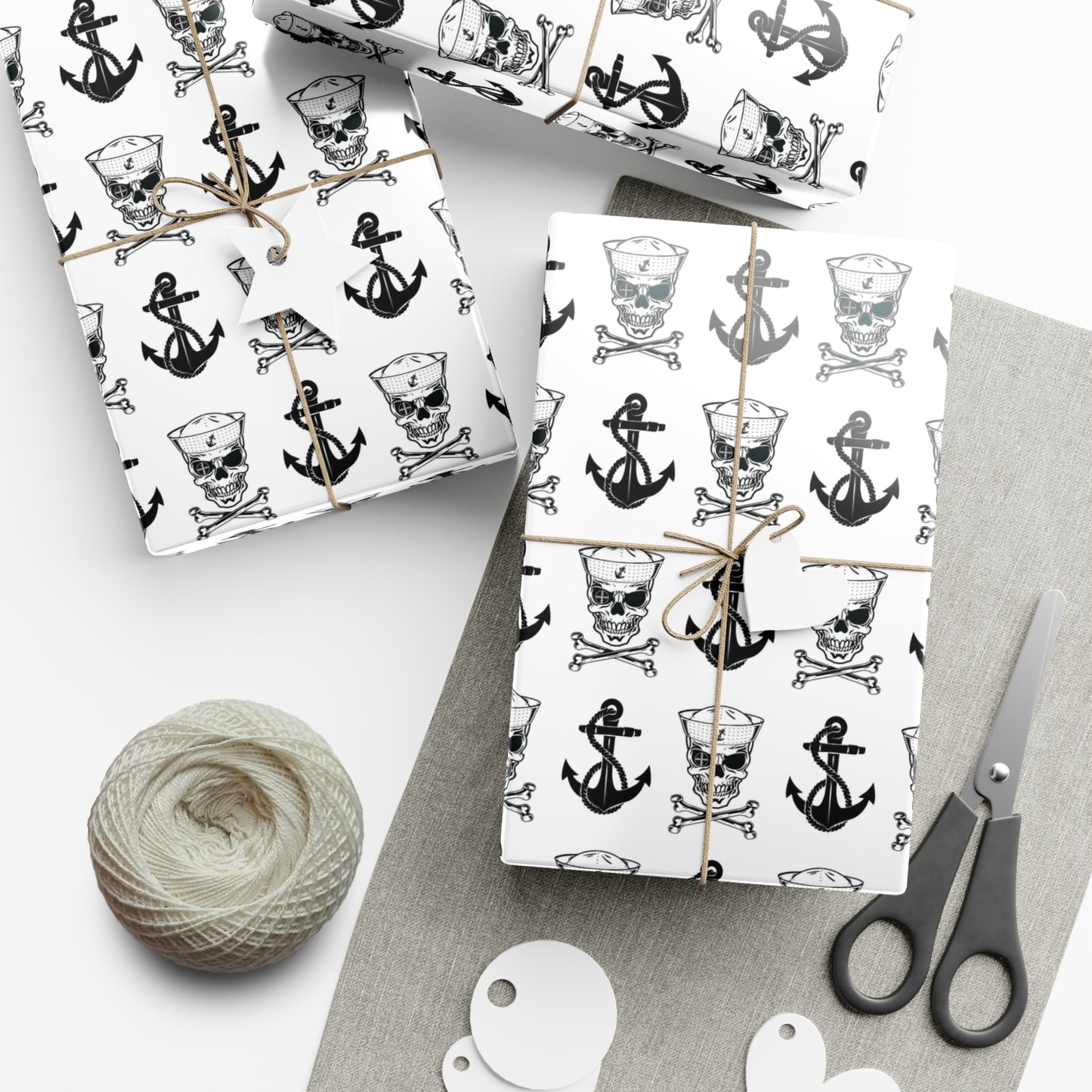 US Navy Sailor Skull Crossbones with Crosshairs and Anchors White Gift Wrap Papers
