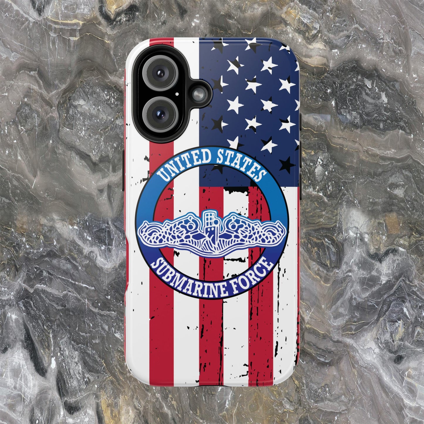 United States Submarine Force Silent Service White Dolphins on American Flag Tough iPhone Case
