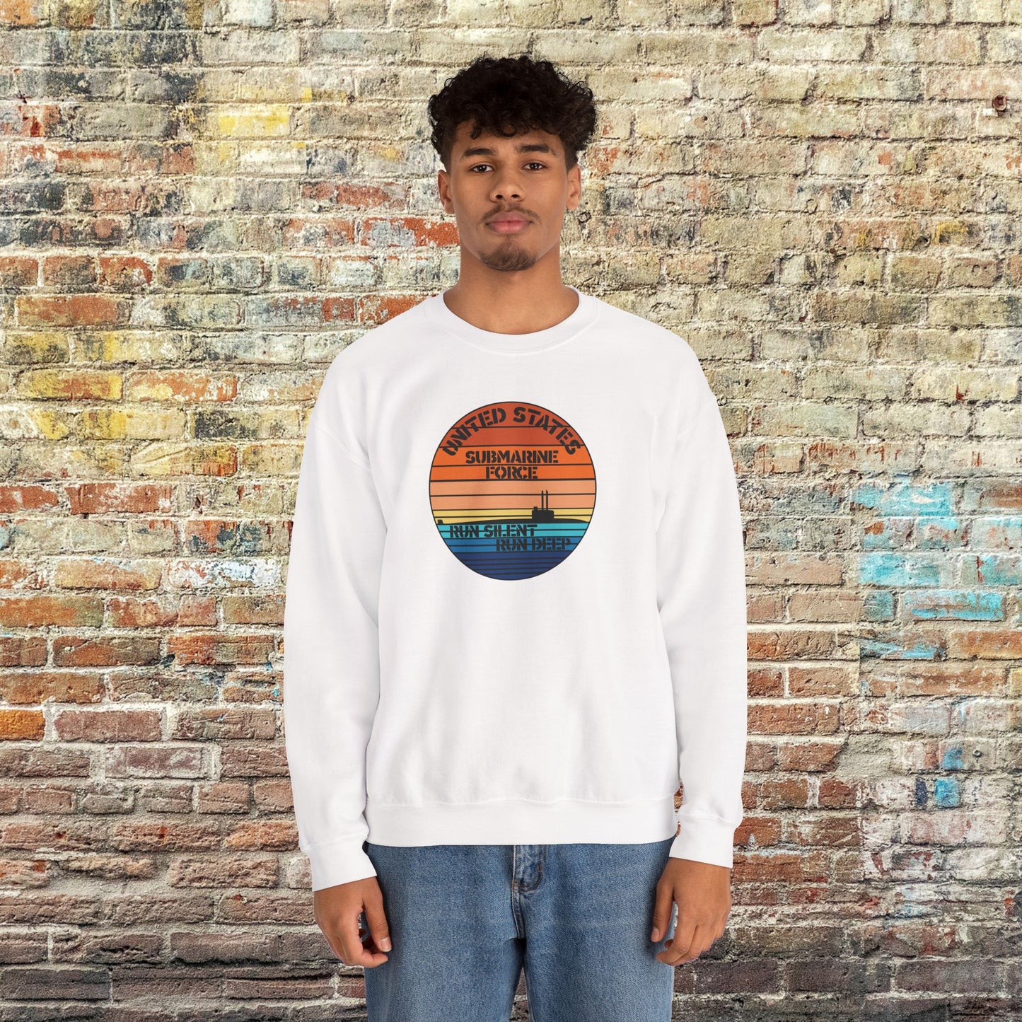 Sunset United States Navy Submarine Force Run Silent Deep Vintage Unisex Heavy Blend™ Crewneck Sweatshirt
