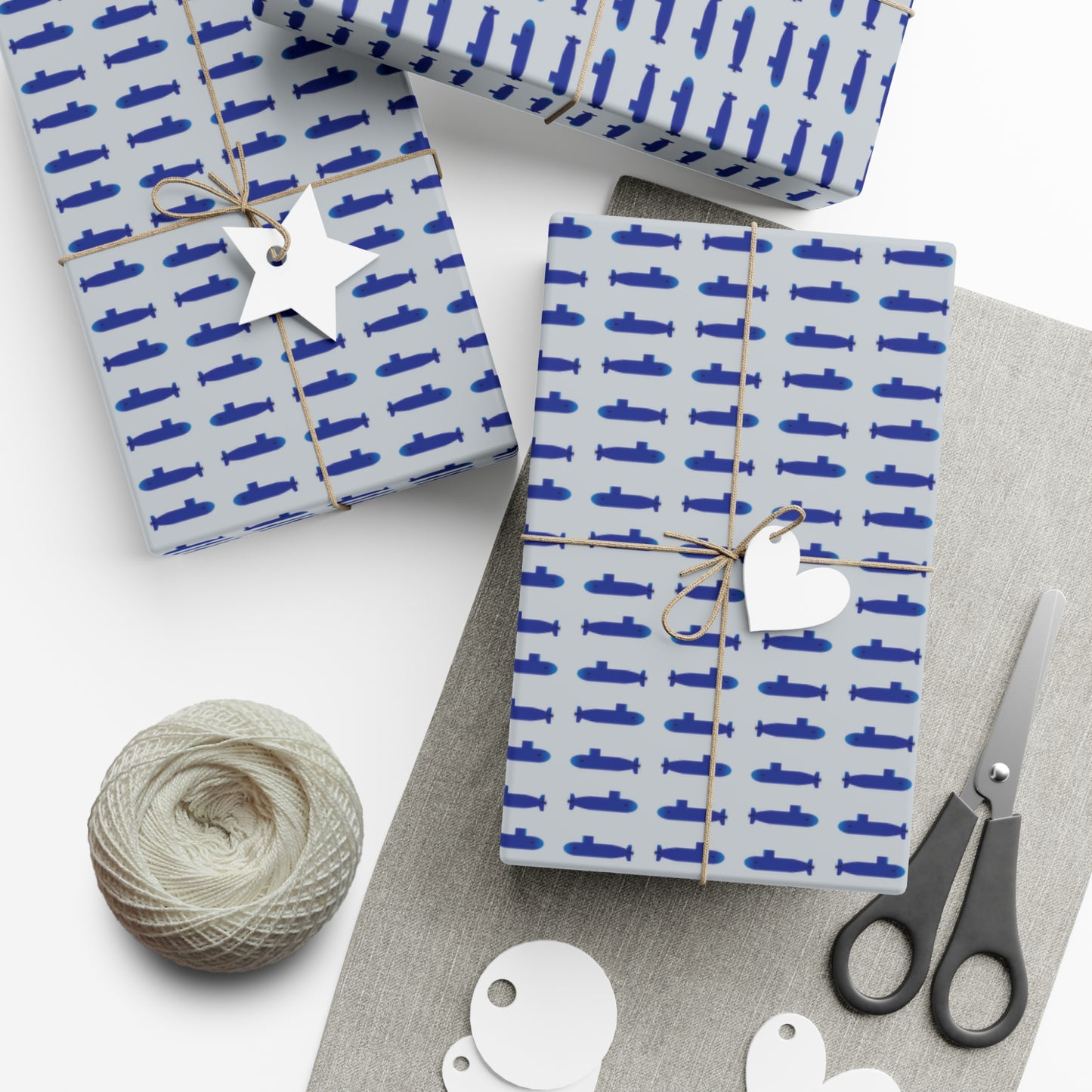 United States Navy Submarine Force Silent Service Blue Mini Submarines Gray Gift Wrap Papers