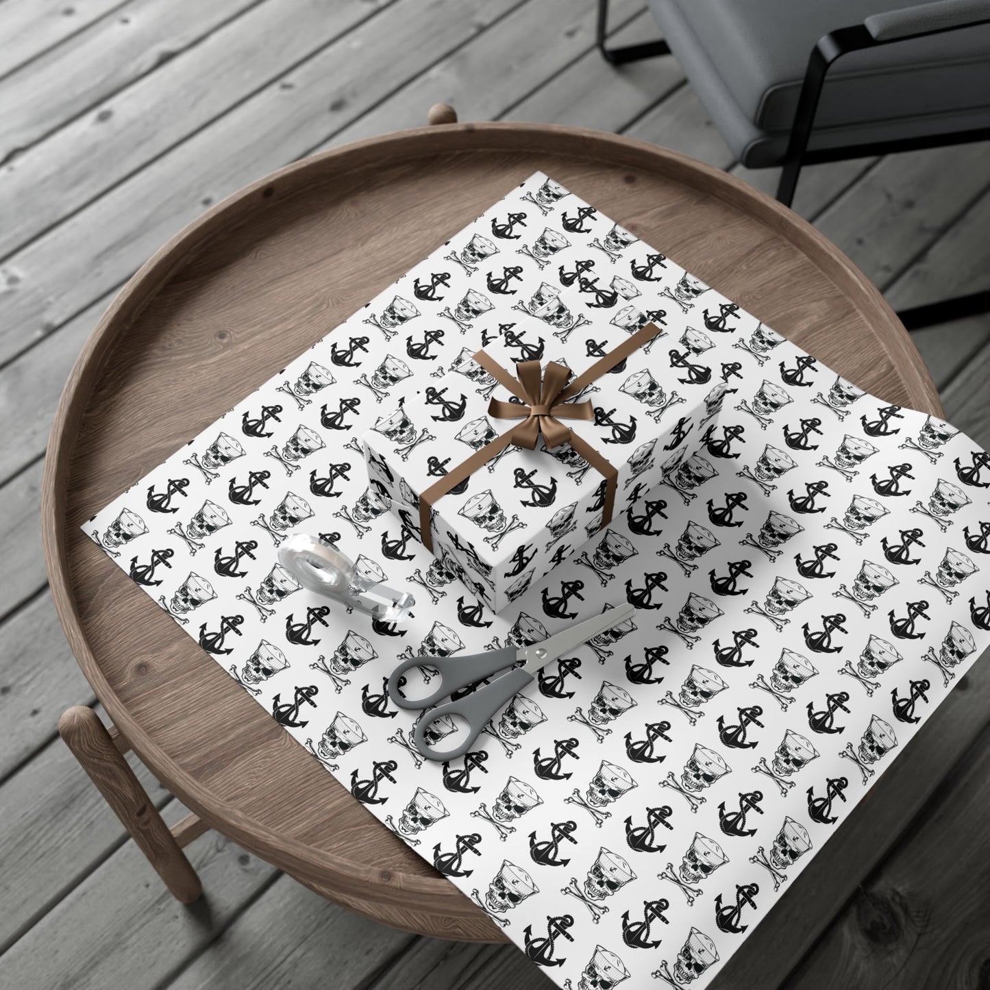 US Navy Sailor Skull Crossbones with Crosshairs and Anchors White Gift Wrap Papers