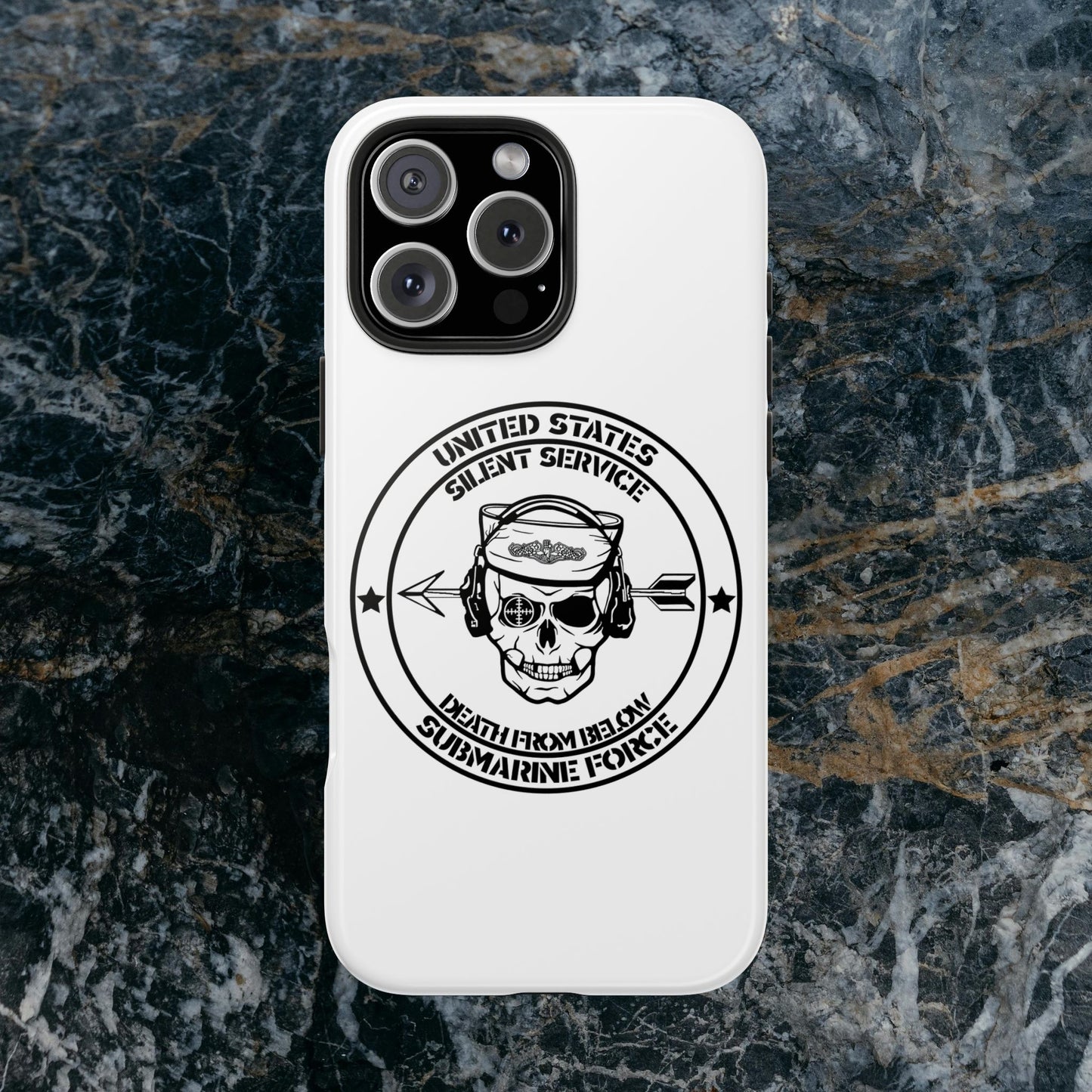 U.S. Submarine Force Silent Service Death From Below Sailor Skull Tough White iPhone Case