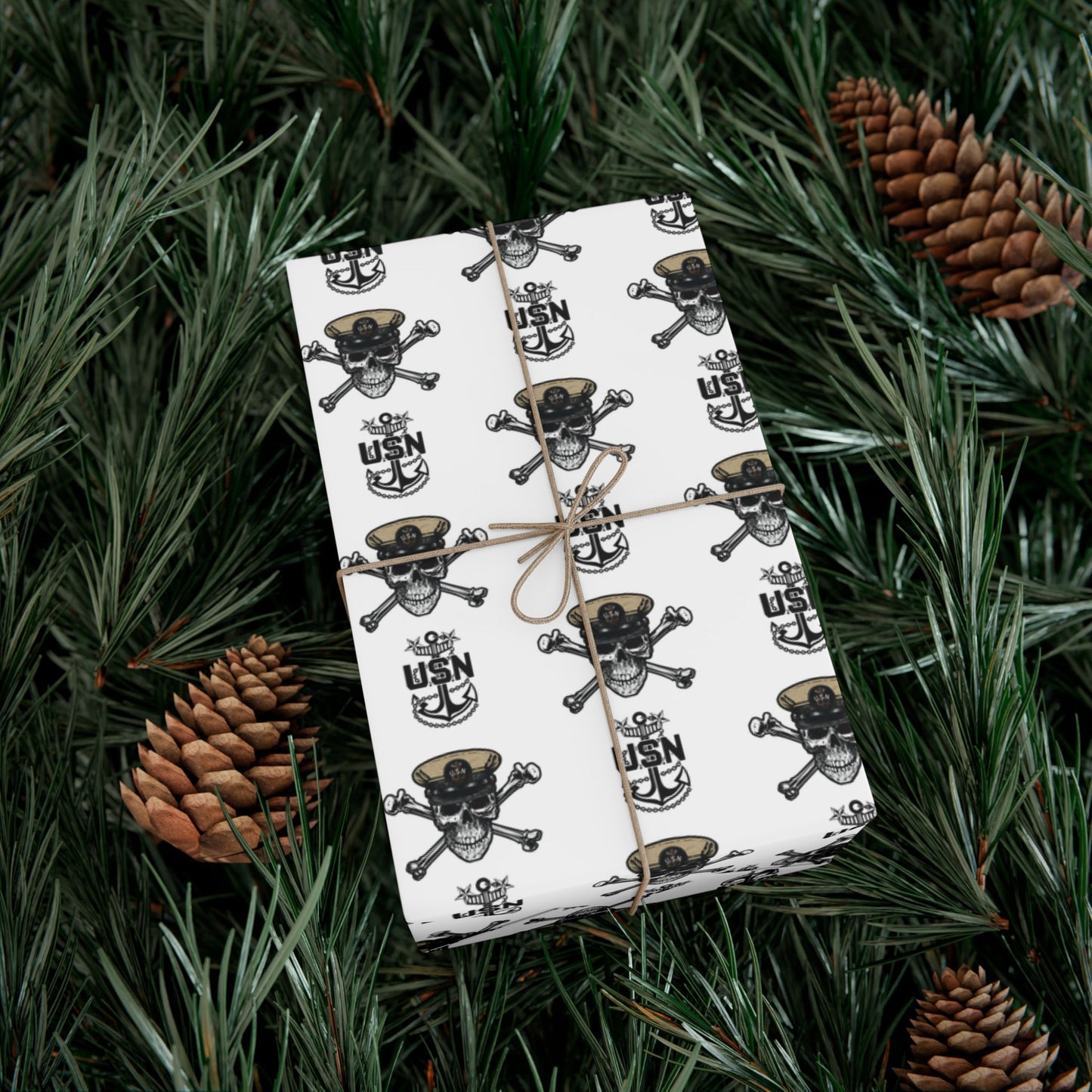 US Navy Master Chief Petty Officer Skull & Crossbones with MCPO Anchors White Gift Wrap Papers