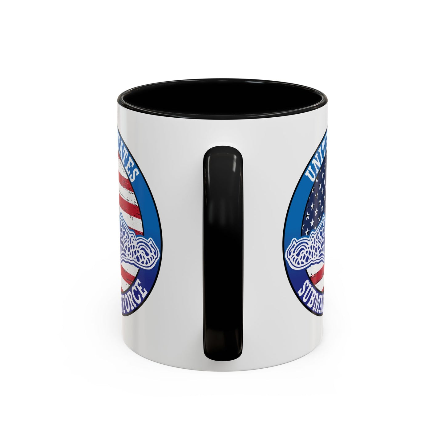 United States Navy Submarine Force Silent Service White Dolphins on American Flag Accent Coffee Mugs