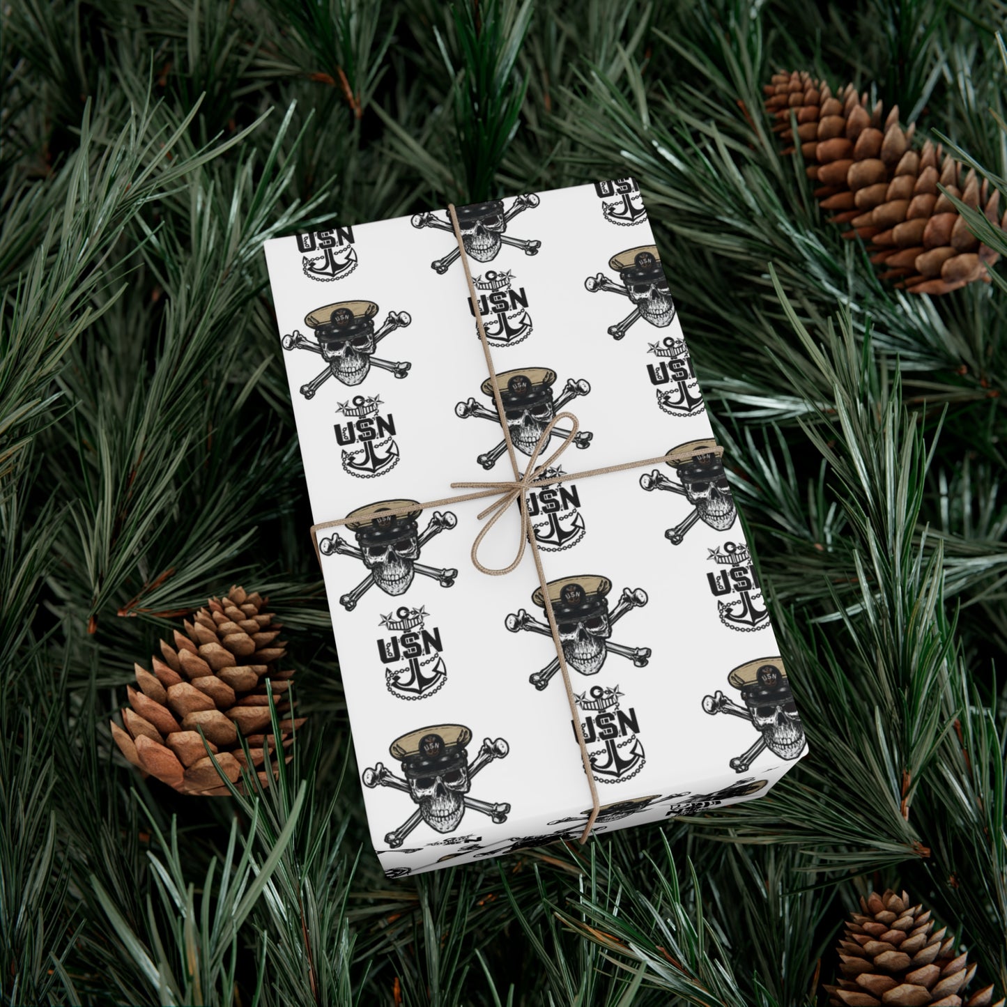 US Navy MCPO Master Chief Skull & Crossbones with Anchors White Gift Wrap Papers