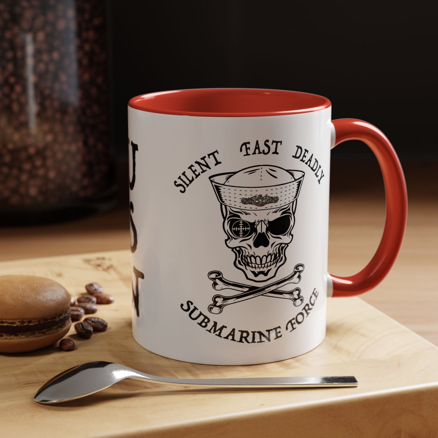 USN Submarine Force Silent Fast Deadly Skull & Crossbones Sailor Accent Coffee Mugs