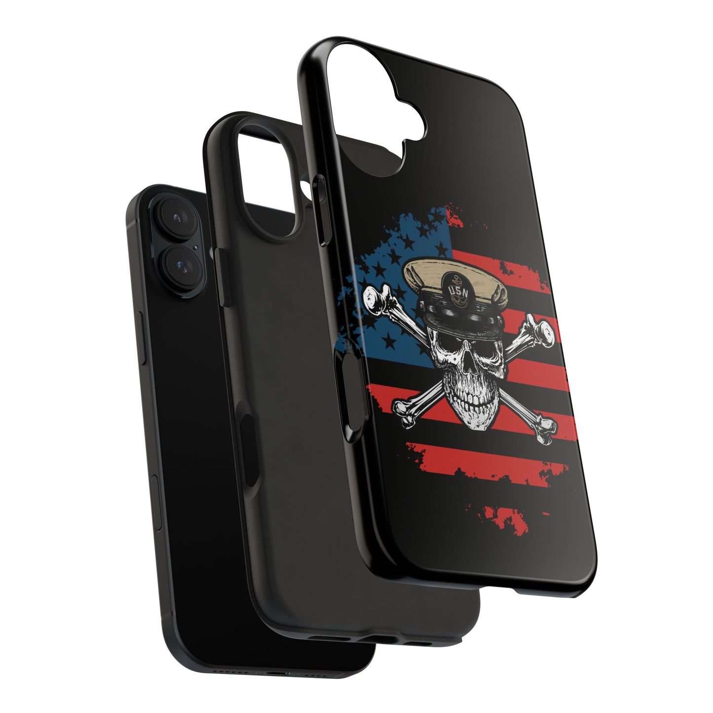 Naval Chief Skull & Crossbones on American Flag Black Tough iPhone Case