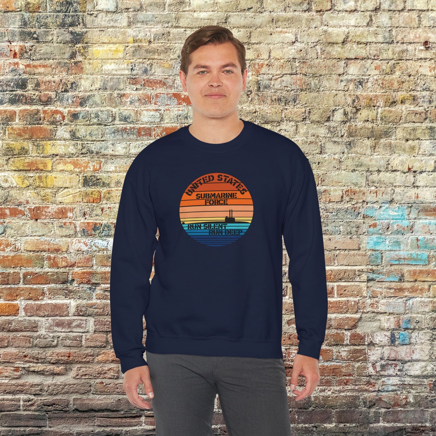 Sunset United States Navy Submarine Force Run Silent Deep Vintage Unisex Heavy Blend™ Crewneck Sweatshirt