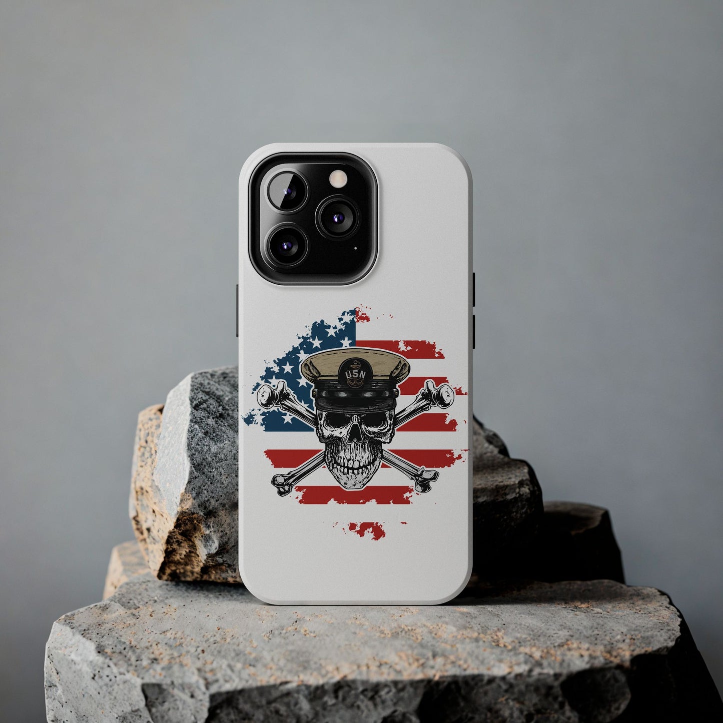 Naval Chief Skull & Crossbones on American Flag White Tough iPhone Case