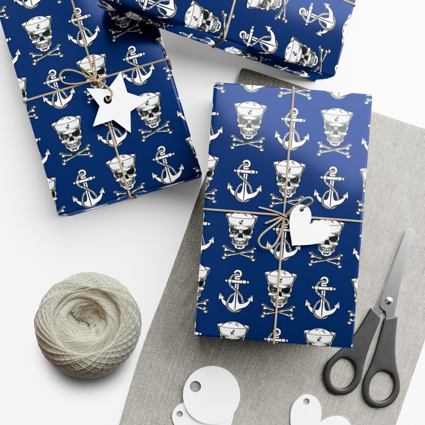 US Navy Sailor Skull Crossbones and Anchors Blue Gift Wrap Papers