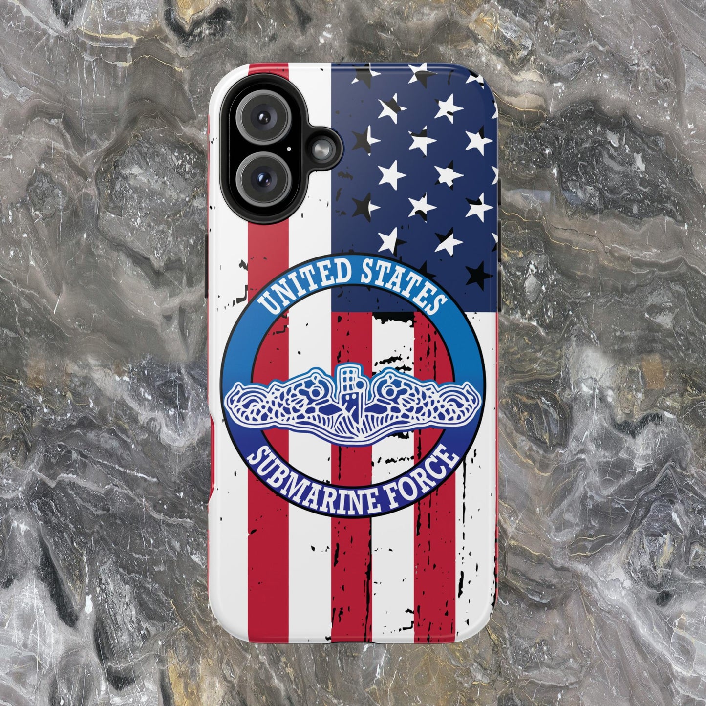 United States Submarine Force Silent Service White Dolphins on American Flag Tough iPhone Case