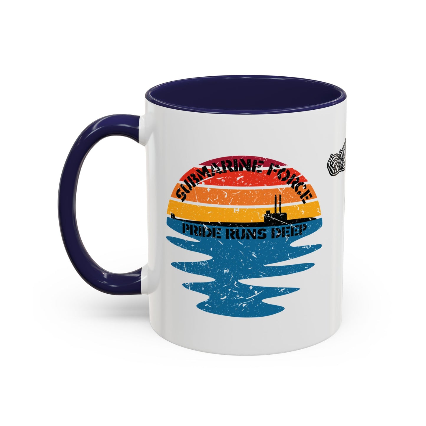 Sunrise United States Navy Submarine Force Pride Runs Deep Distressed Accent Coffee Mugs