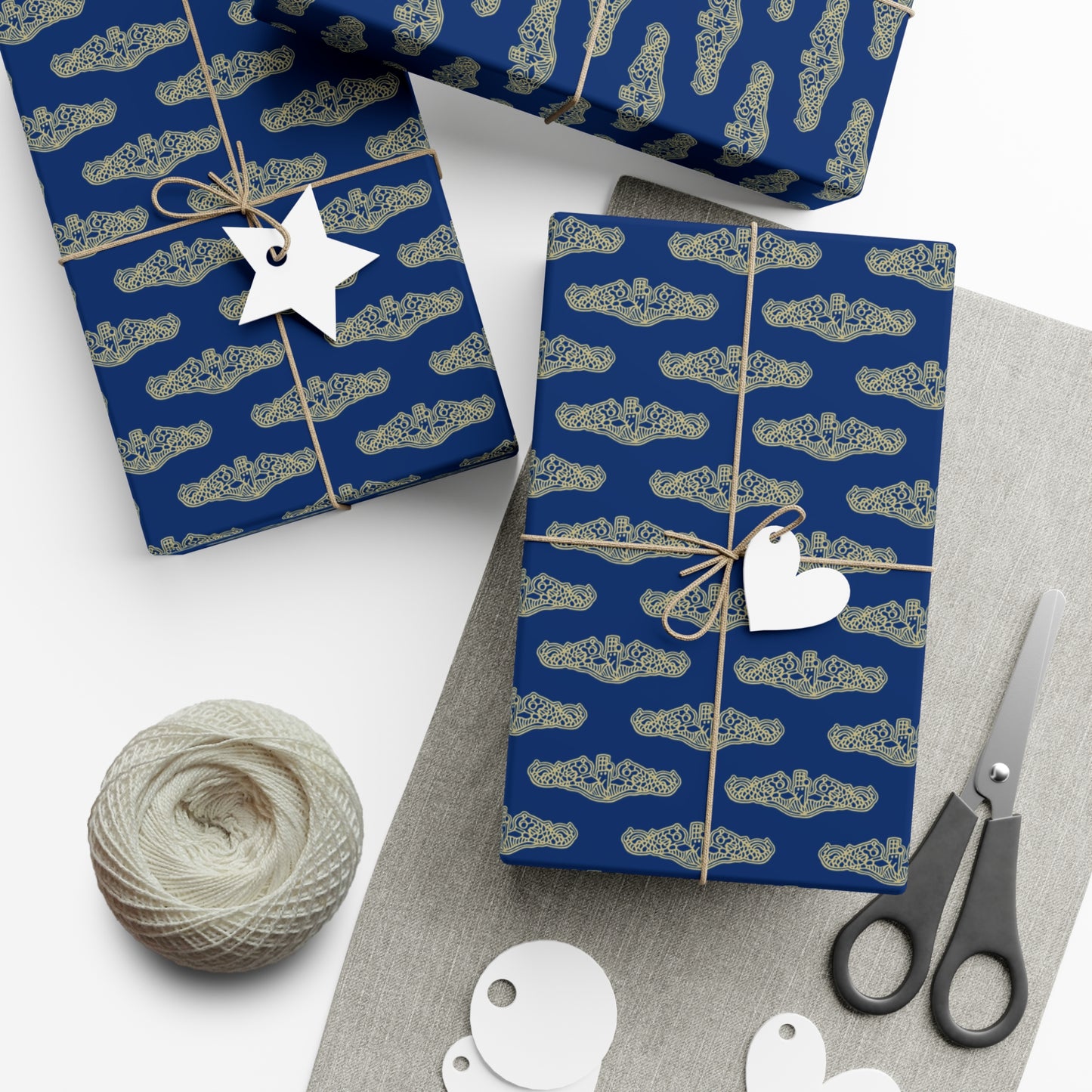 United States Navy Submarine Force Gold Officer Dolphins Blue Gift Wrap Papers
