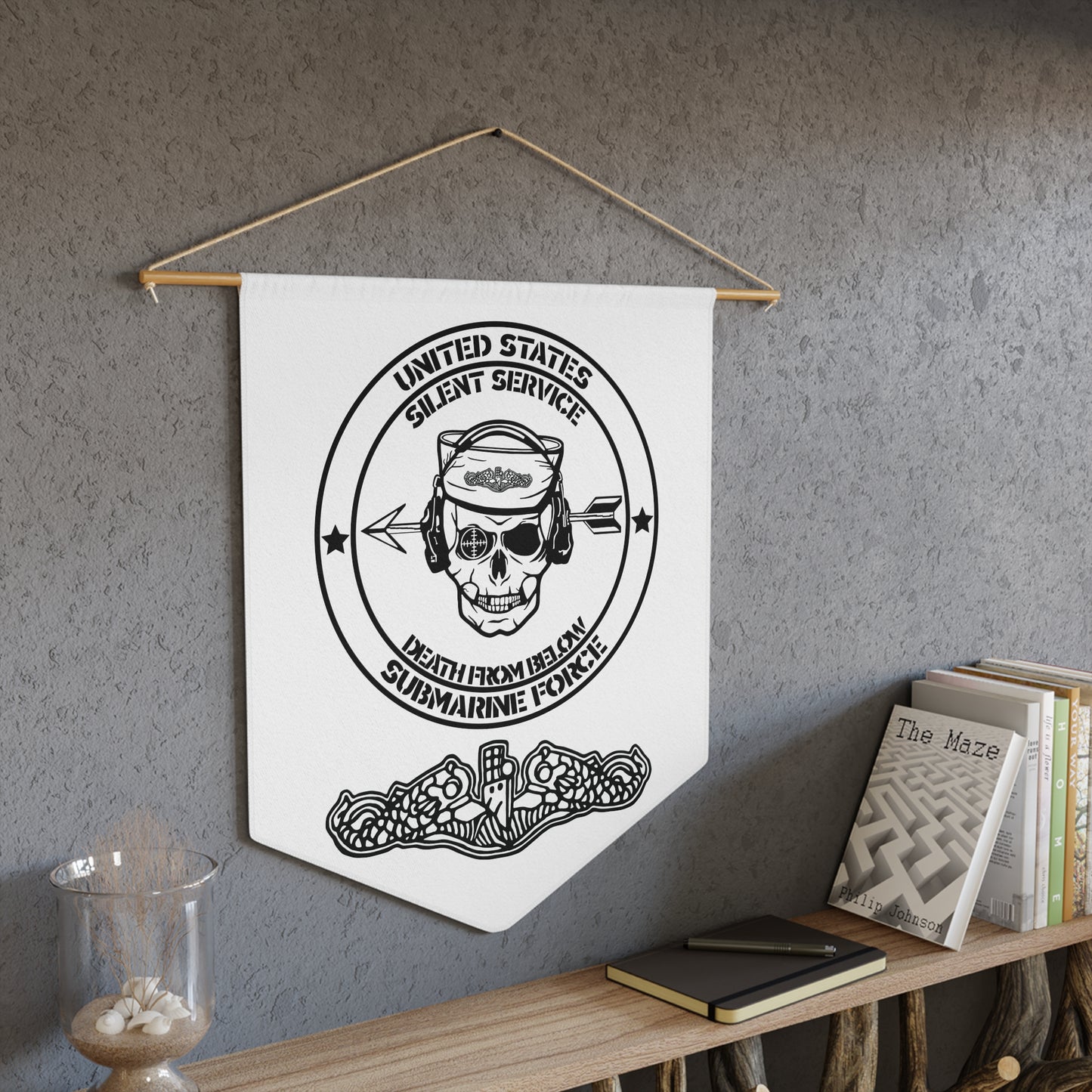 US Navy Submarine Force Silent Service Death From Below with Dolphins on White Pennant