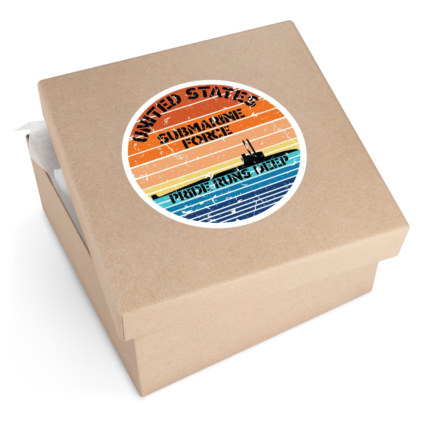 Sunset United States Submarine Force Pride Runs Deep Round Stickers, IndoorOutdoor
