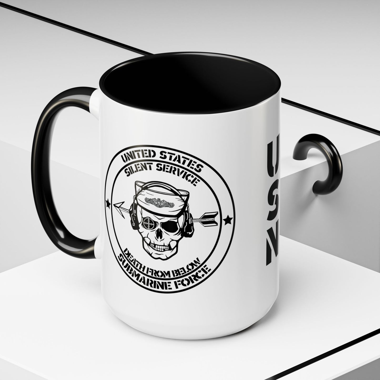 US Navy Submarine Force Silent Service Death From Below Sailor Skull Accent Coffee Mug