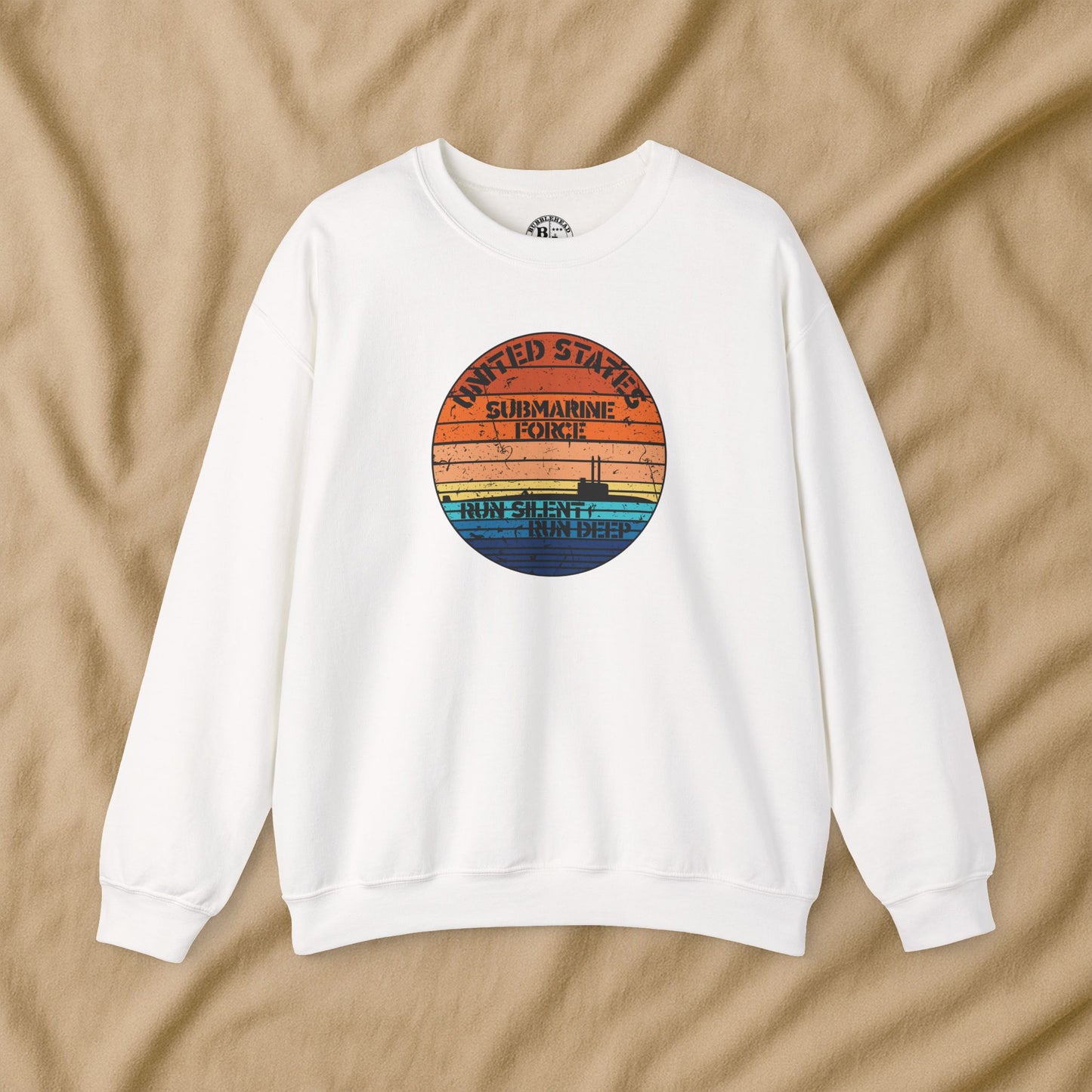 Sunset United States Navy Submarine Force Run Silent Deep Distressed Vintage Unisex Heavy Blend™ Crewneck Sweatshirt