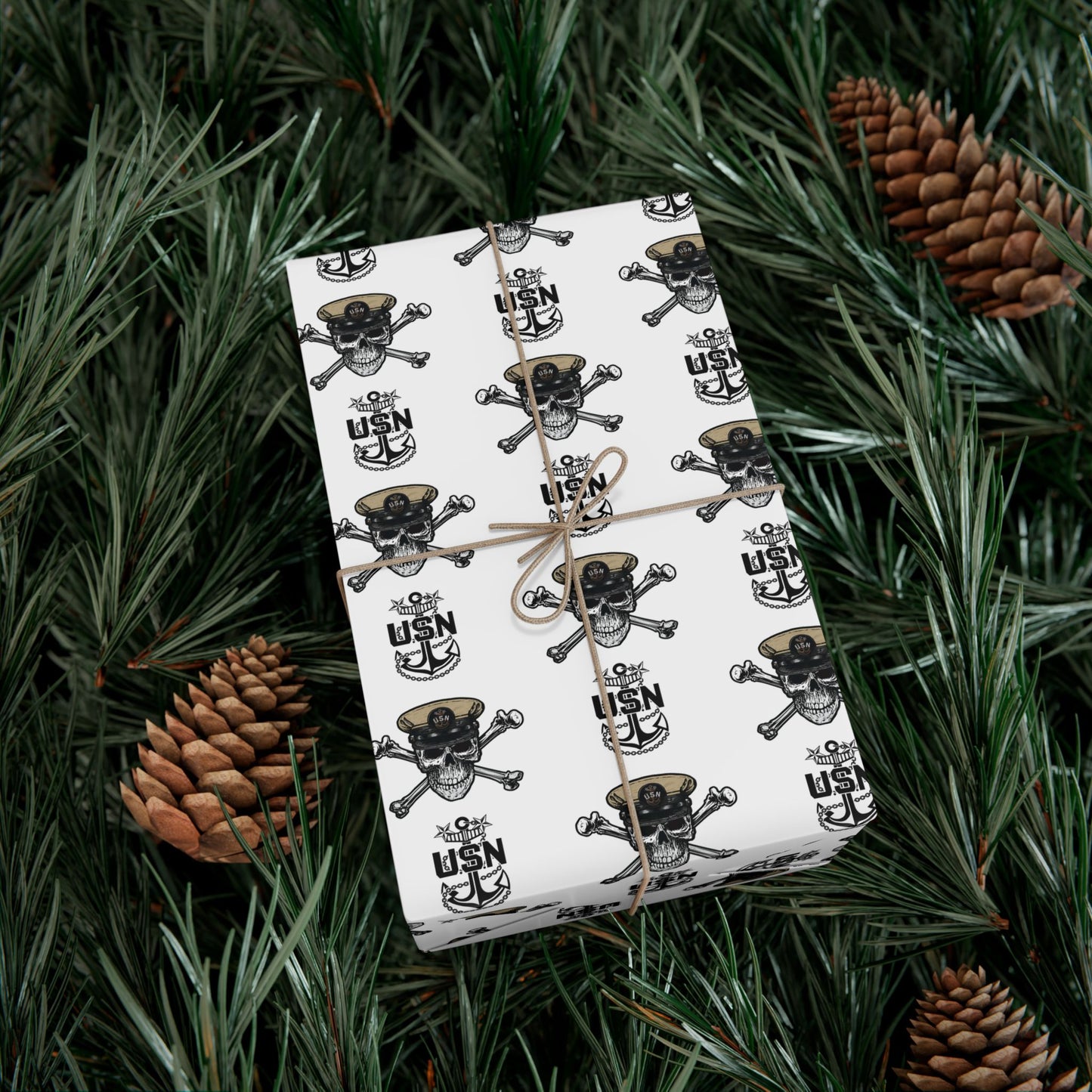 US Navy Master Chief Petty Officer Skull & Crossbones with MCPO Anchors White Gift Wrap Papers