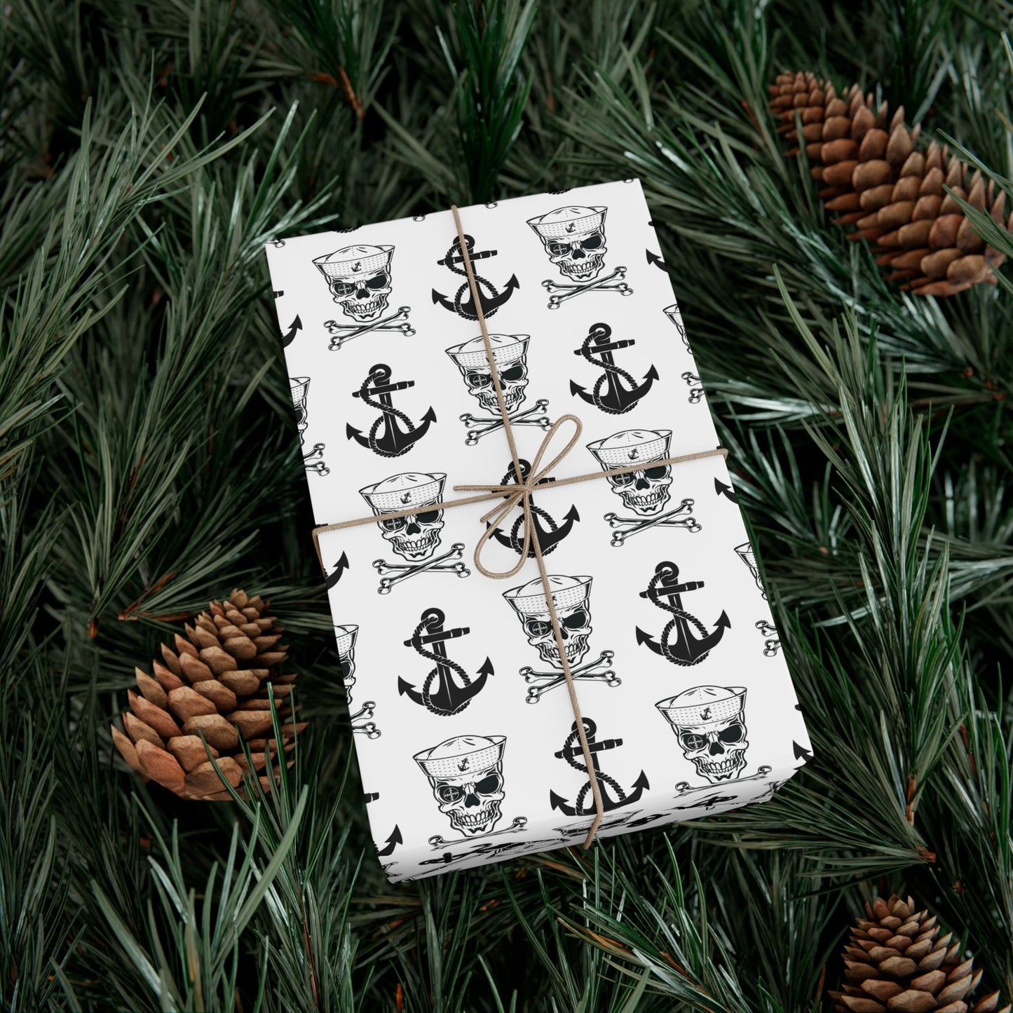 US Navy Sailor Skull Crossbones with Crosshairs and Anchors White Gift Wrap Papers