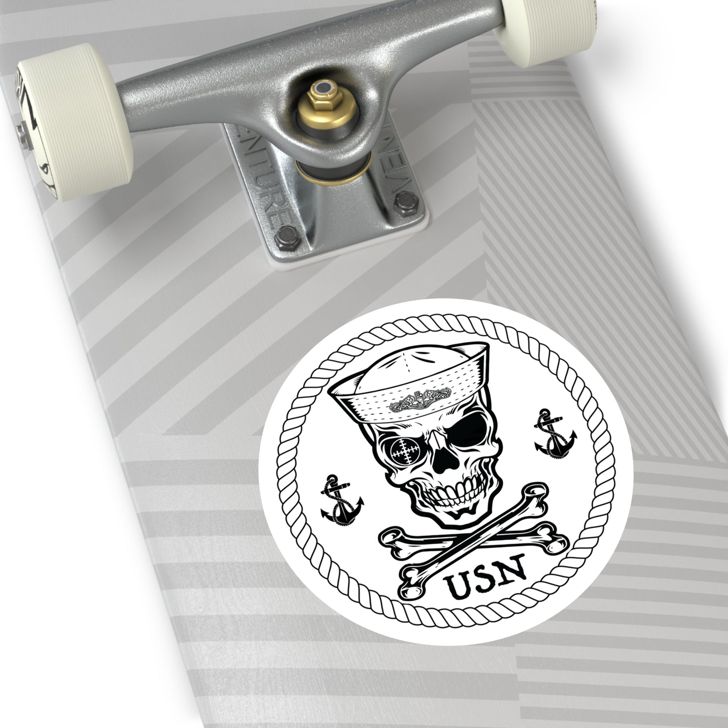 Submarine Force Skull Crossbones Sailor with Dolphins and Anchors Round Stickers