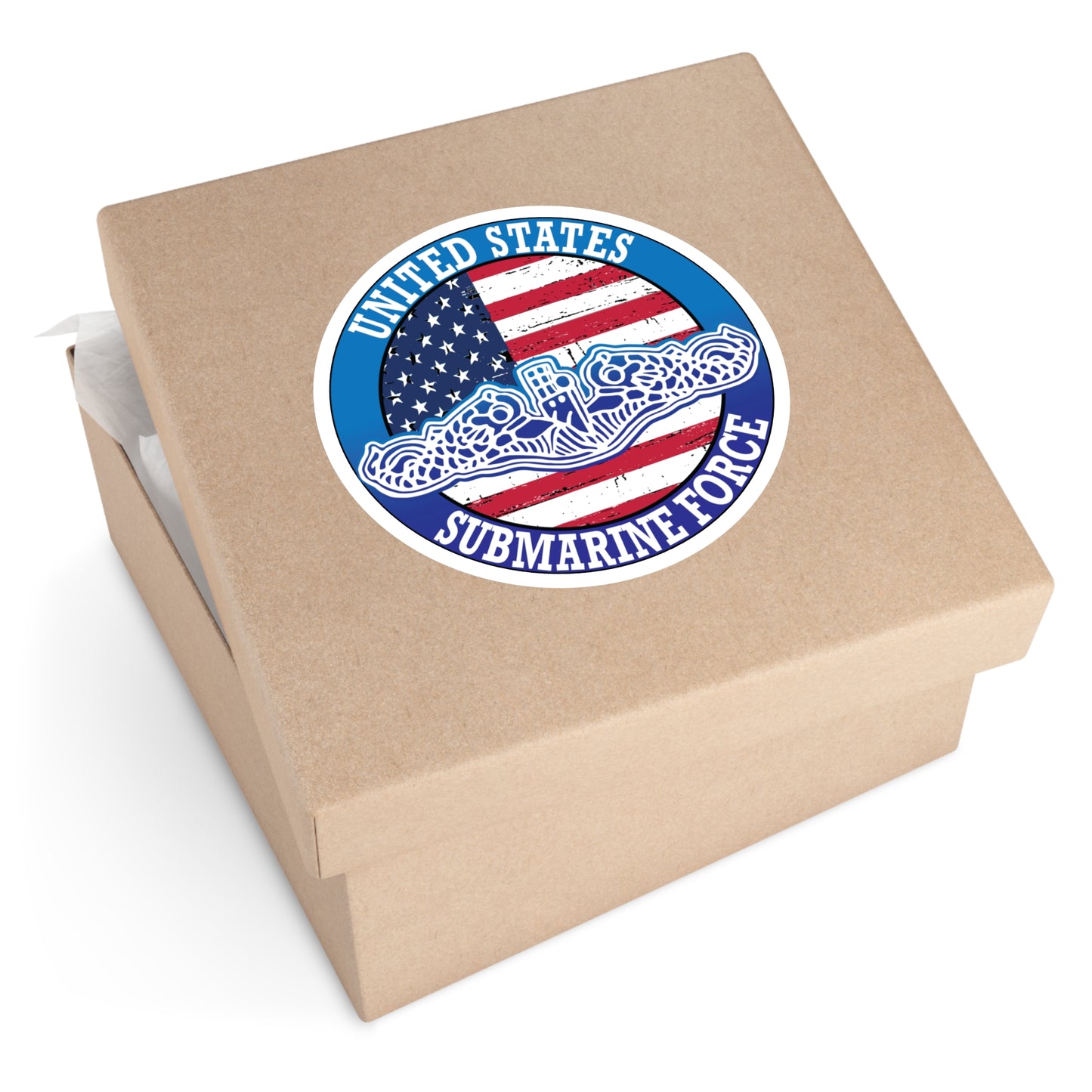 United States Submarine Force Silent Service White Dolphins with American Flag Round Sticker