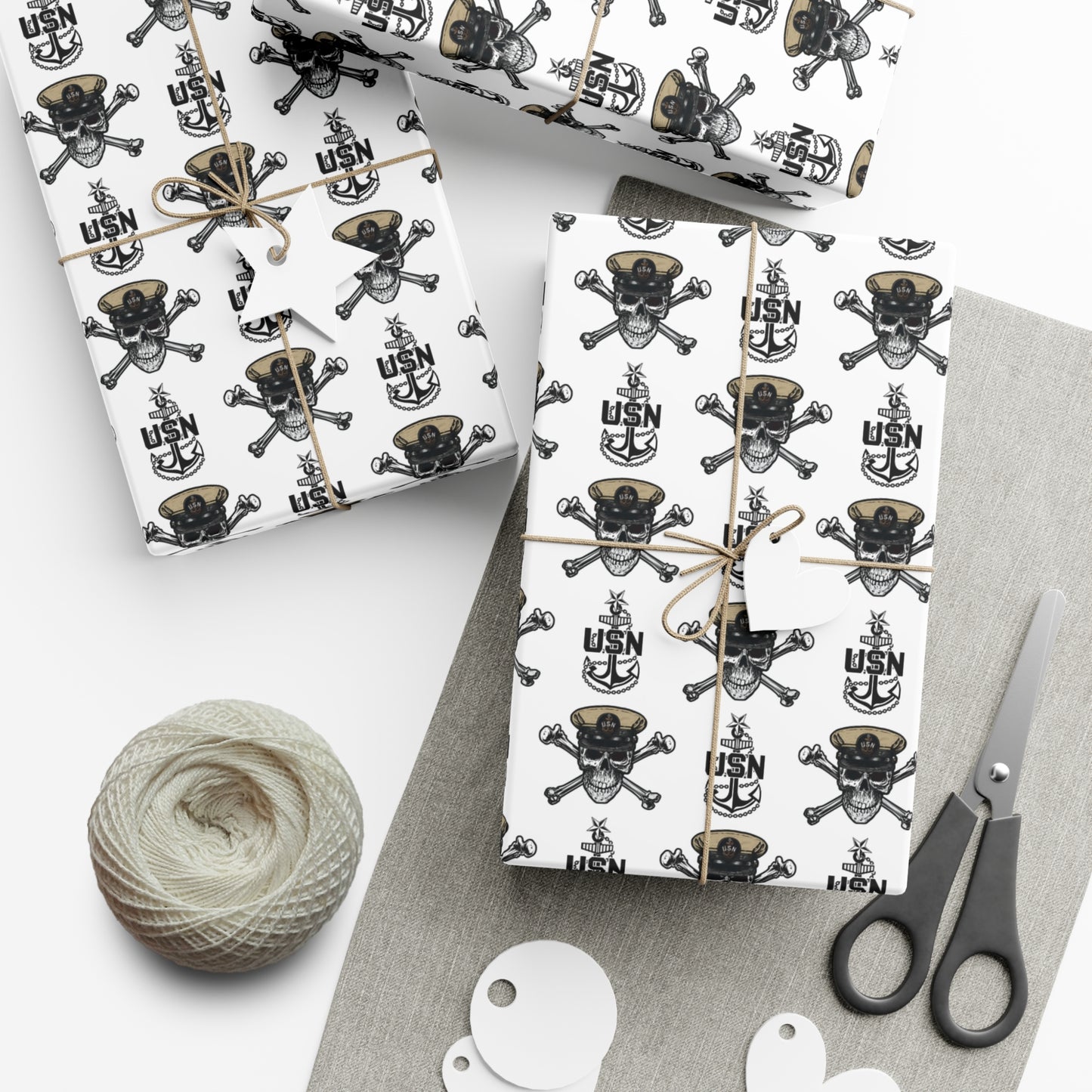 United States Navy Senior Chief Skull & Crossbones with SCPO Anchors White Gift Wrap Papers