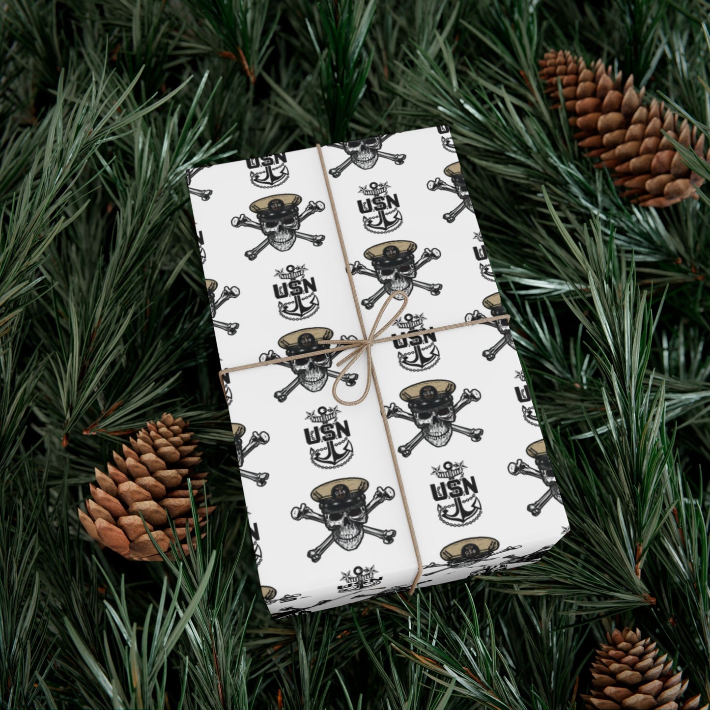US Navy MCPO Master Chief Skull & Crossbones with Anchors White Gift Wrap Papers