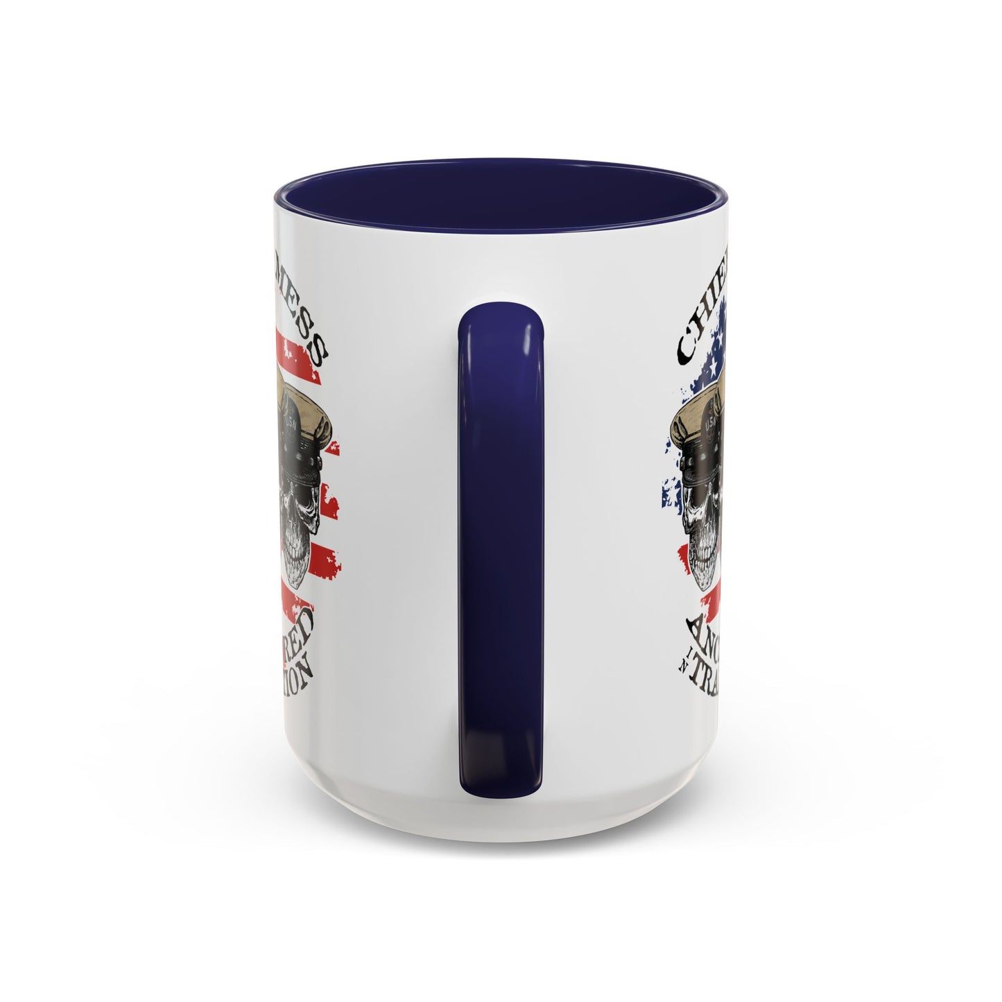 US Navy Chief's Mess Anchored Tradition CPO Sailor Skulls with Distressed USA Flag Accent Coffee Mugs