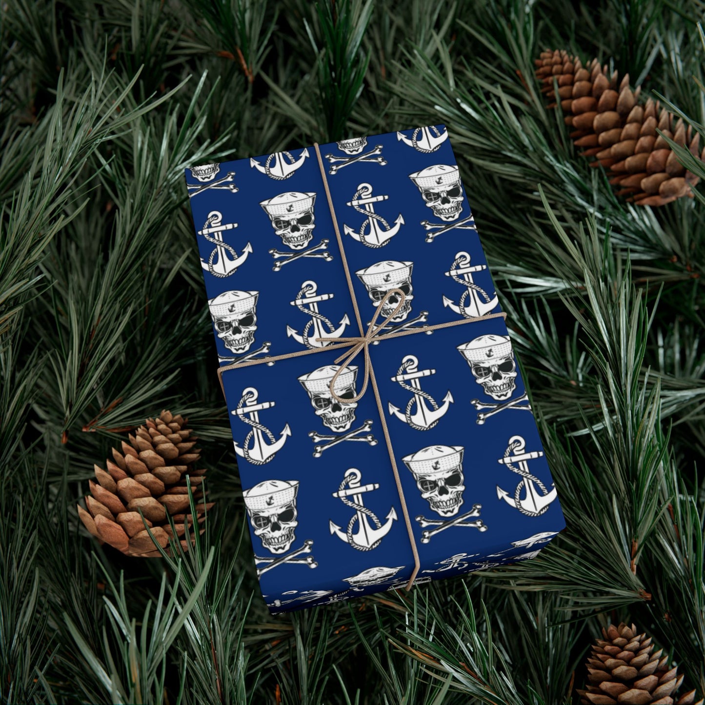US Navy Sailor Skull Crossbones and Anchors Blue Gift Wrap Papers