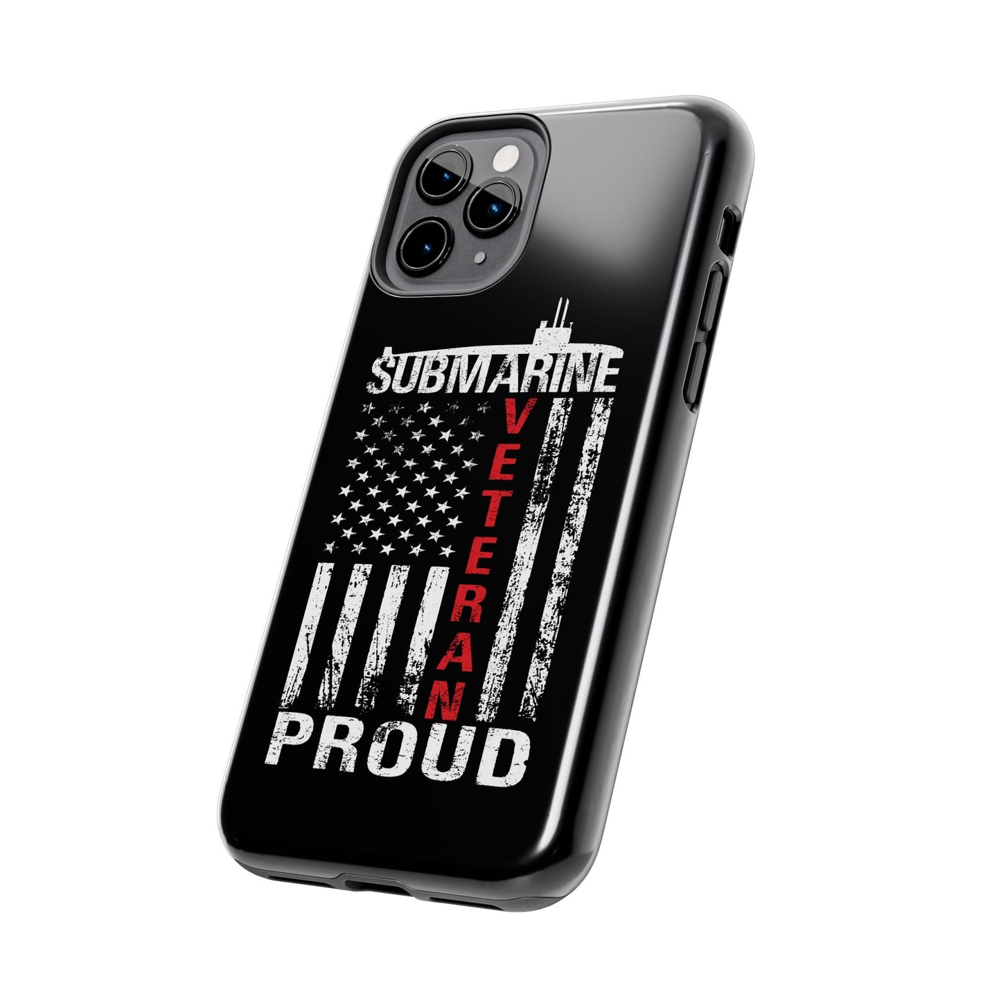 U.S. Submarine Veteran Proud Distressed White USA Flag Black Tough iPhone Case
