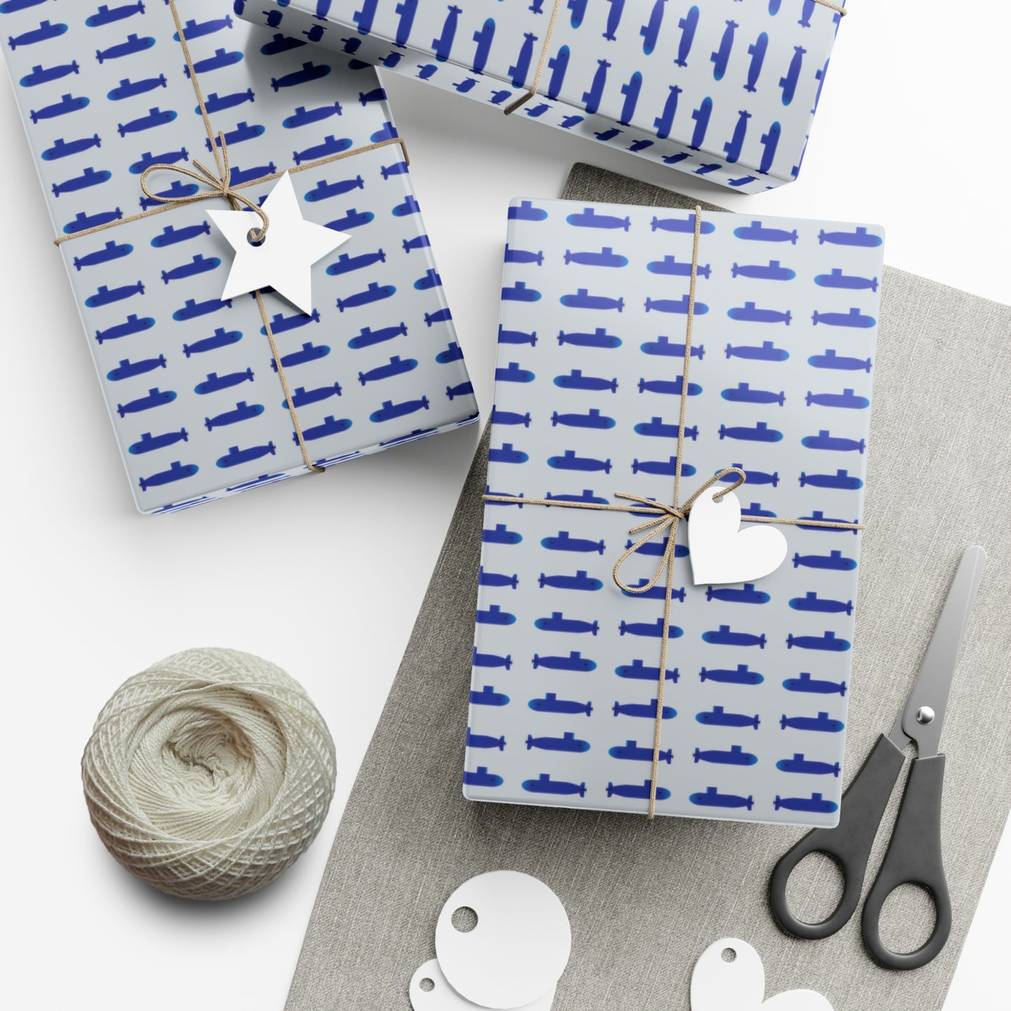 United States Navy Submarine Force Silent Service Blue Mini Submarines Gray Gift Wrap Papers