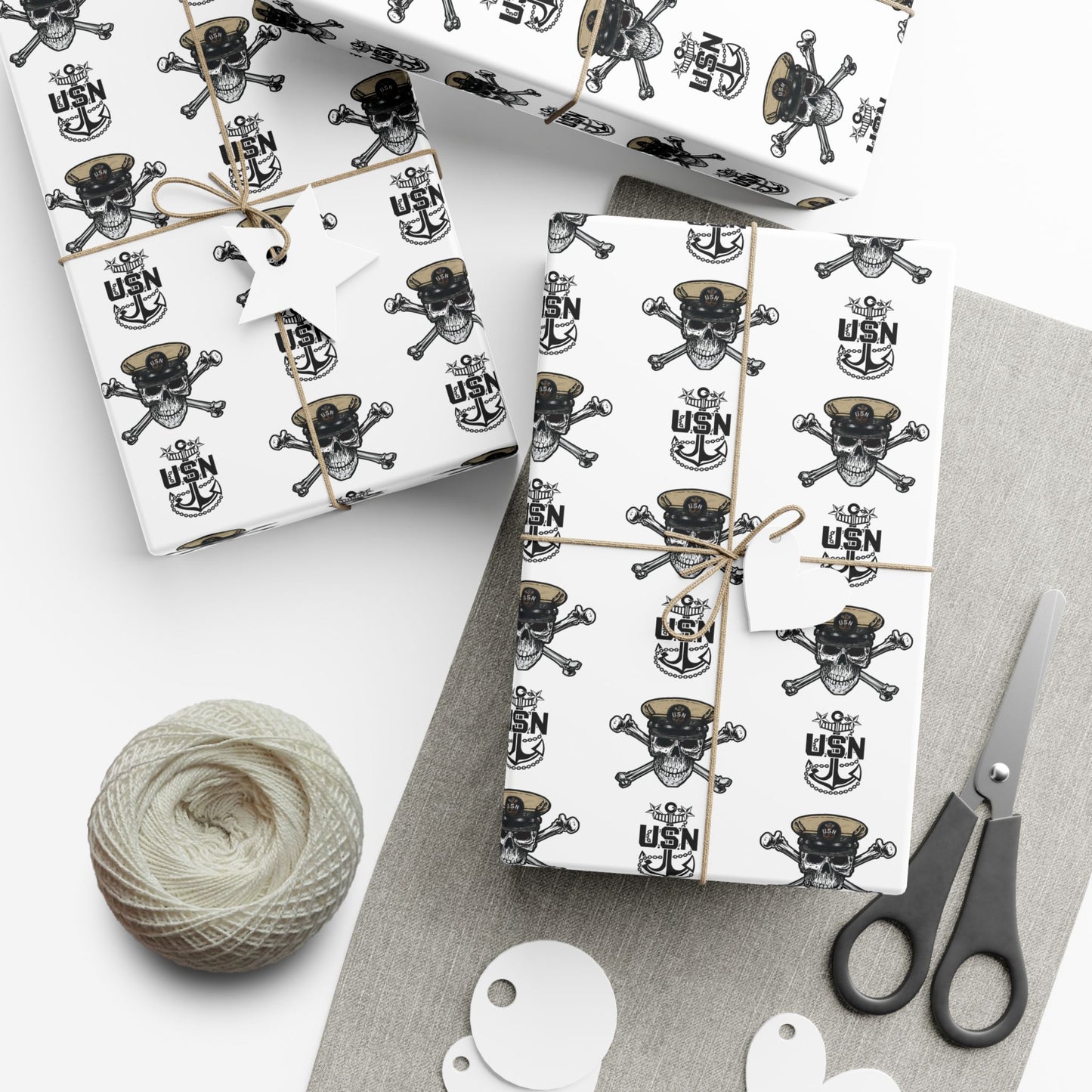 US Navy Master Chief Petty Officer Skull & Crossbones with MCPO Anchors White Gift Wrap Papers