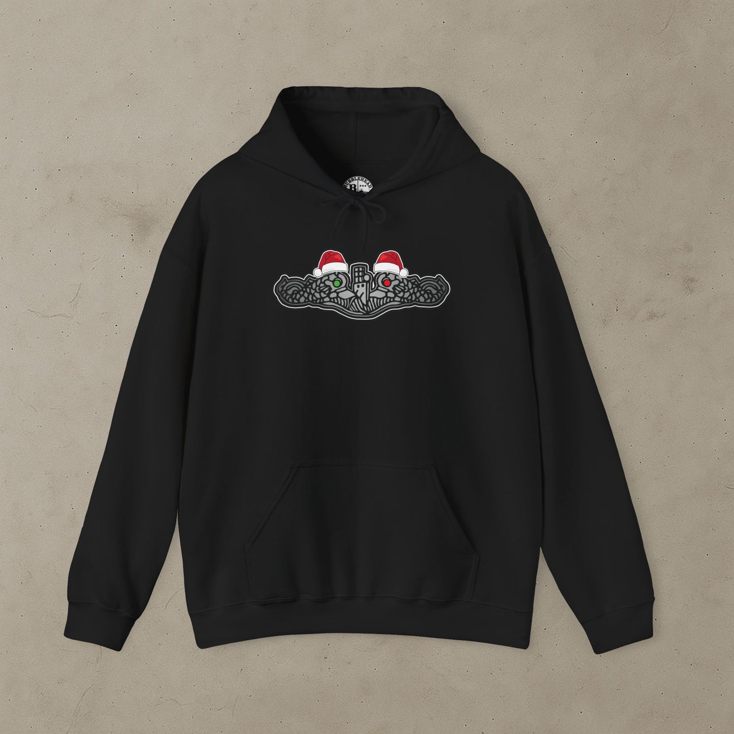 United States Submarine Force Silver Dolphins Christmas Hats with Red and Green Eyes Unisex Heavy Blend™ Hooded Sweatshirt