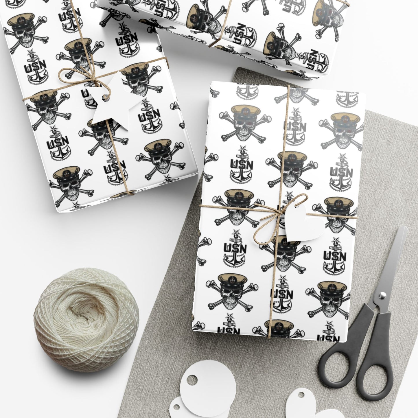 US Navy SCPO Senior Chief Skull & Crossbones with Anchors White Gift Wrap Papers