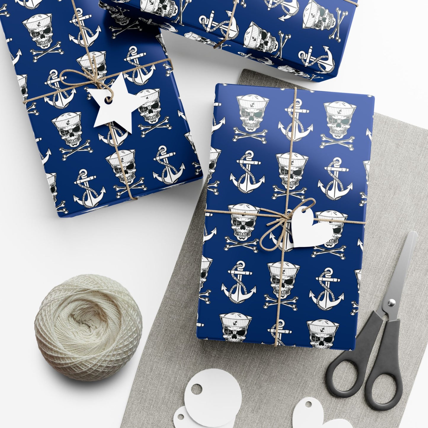 US Navy Sailor Skull Crossbones and Anchors Blue Gift Wrap Papers