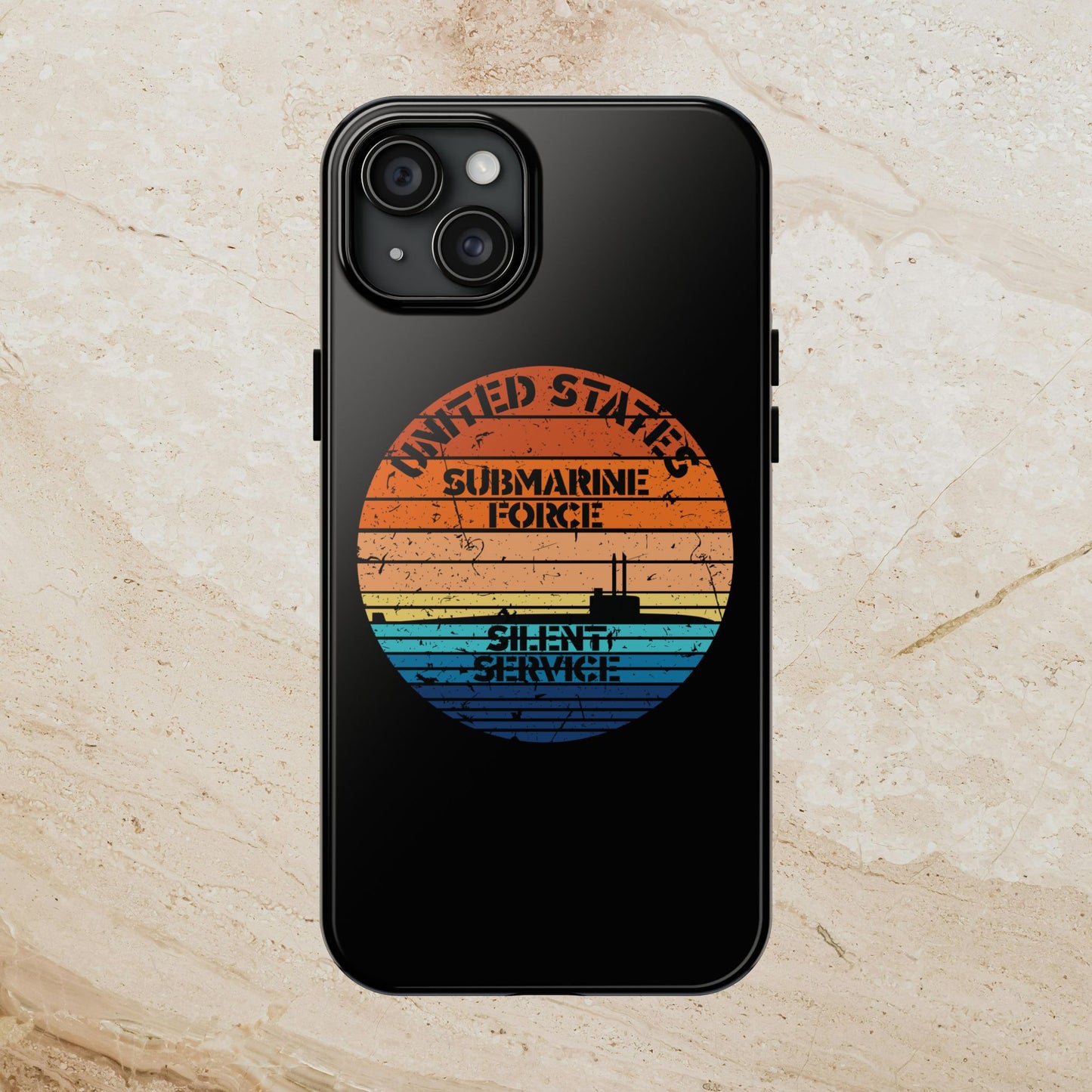 Sunset United States Submarine Force Silent Service Distressed Black Tough iPhone Case