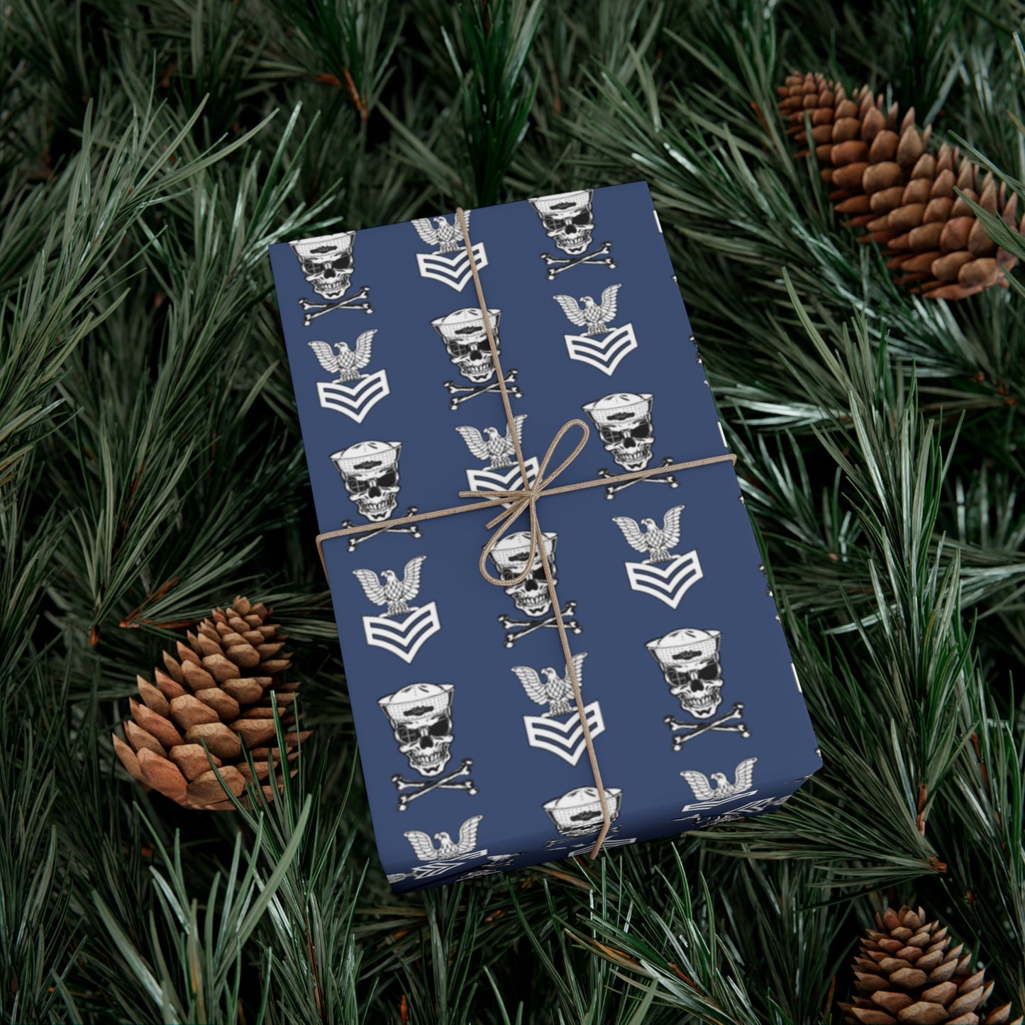 United States Navy FCPO Skull Crossbones First Class Sailor with Naval Dolphins Blue Gift Wrap Papers