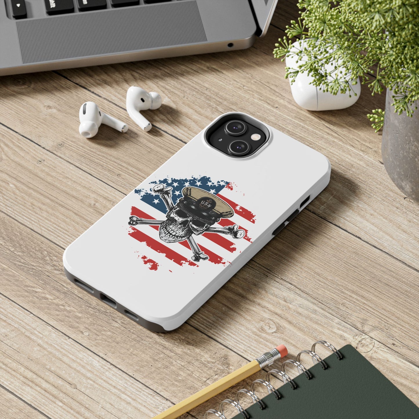 Naval Chief Skull & Crossbones on American Flag White Tough iPhone Case