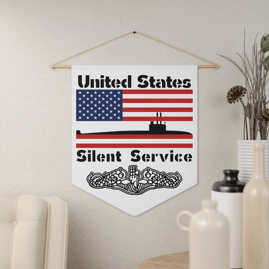 United States Navy Submarine Force Silent Service USA Flag with Dolphins on White Pennant