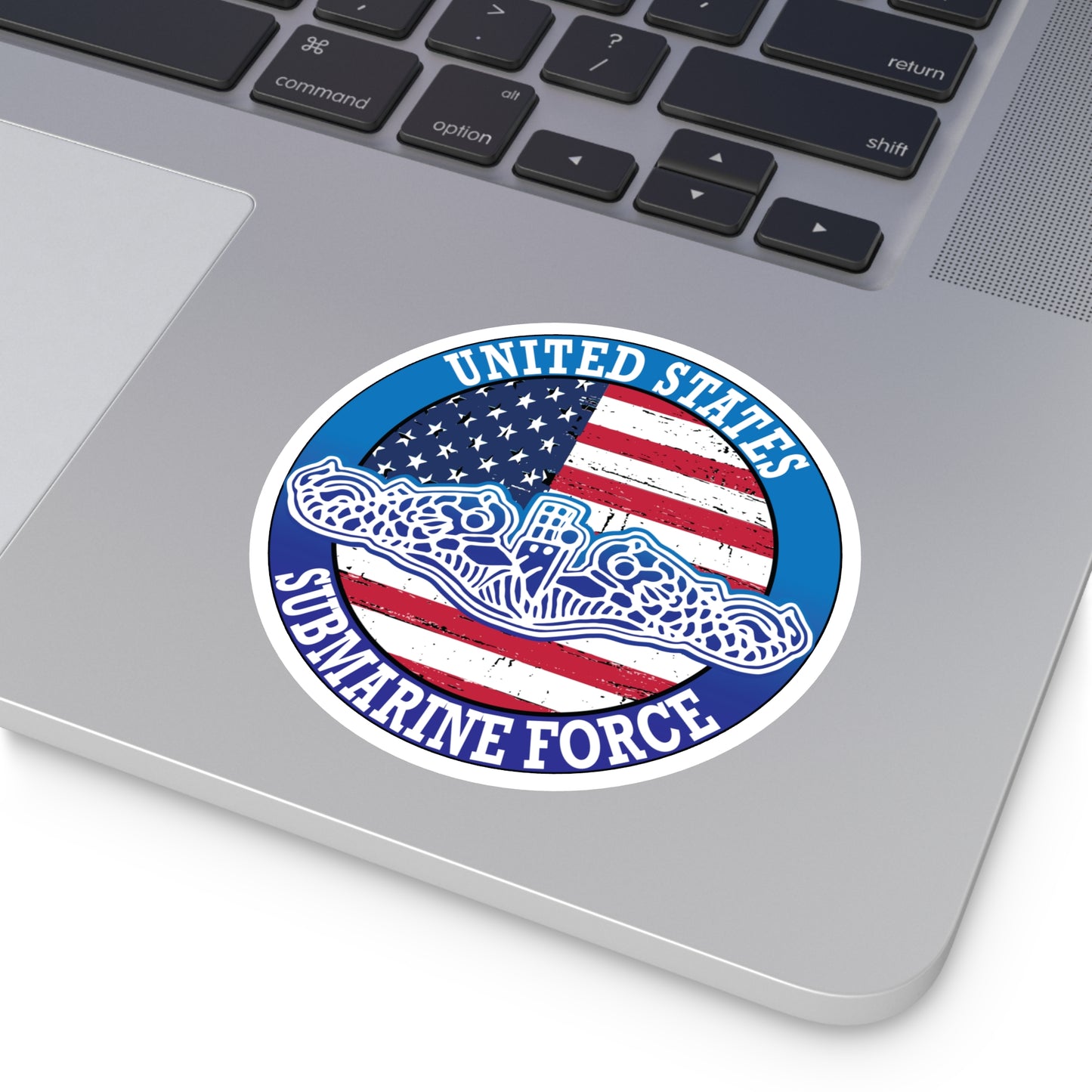 United States Submarine Force Silent Service White Dolphins with American Flag Round Sticker