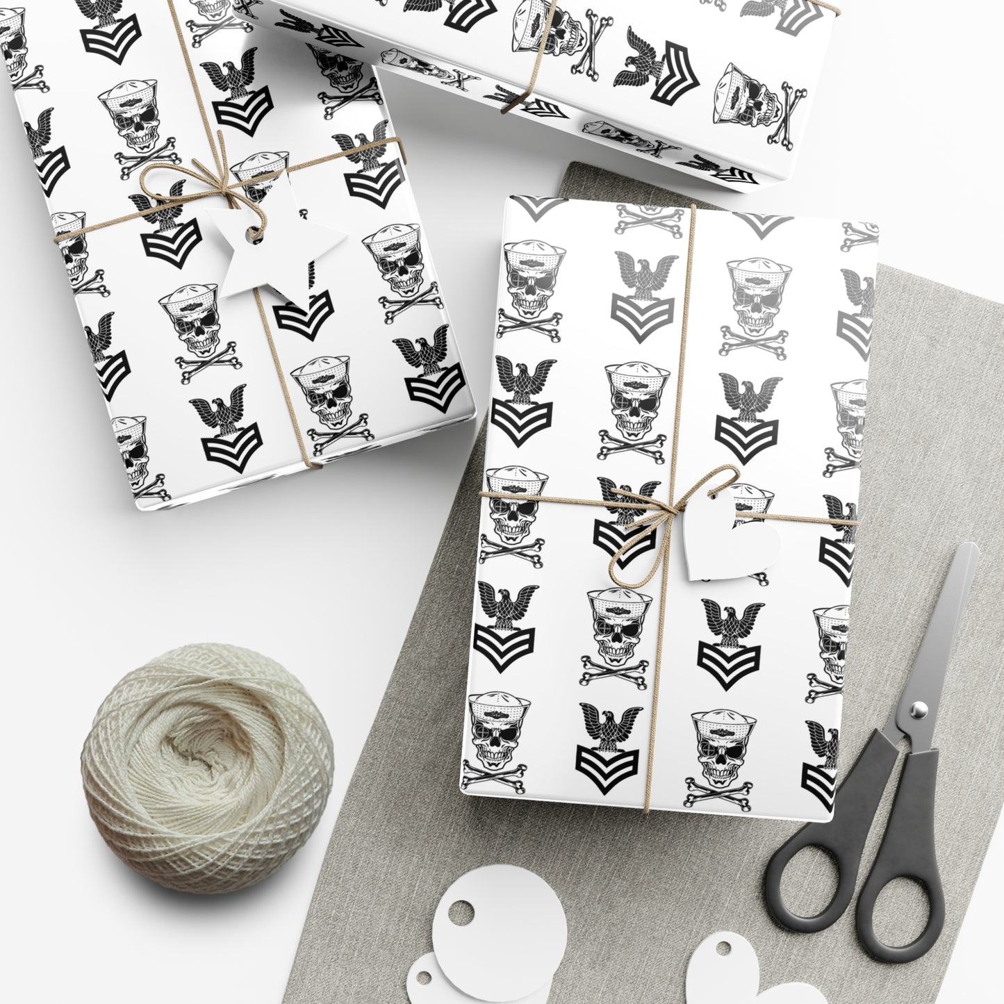 United States Navy FCPO Skull Crossbones First Class Sailor with Submarine Dolphins White Gift Wrap Papers