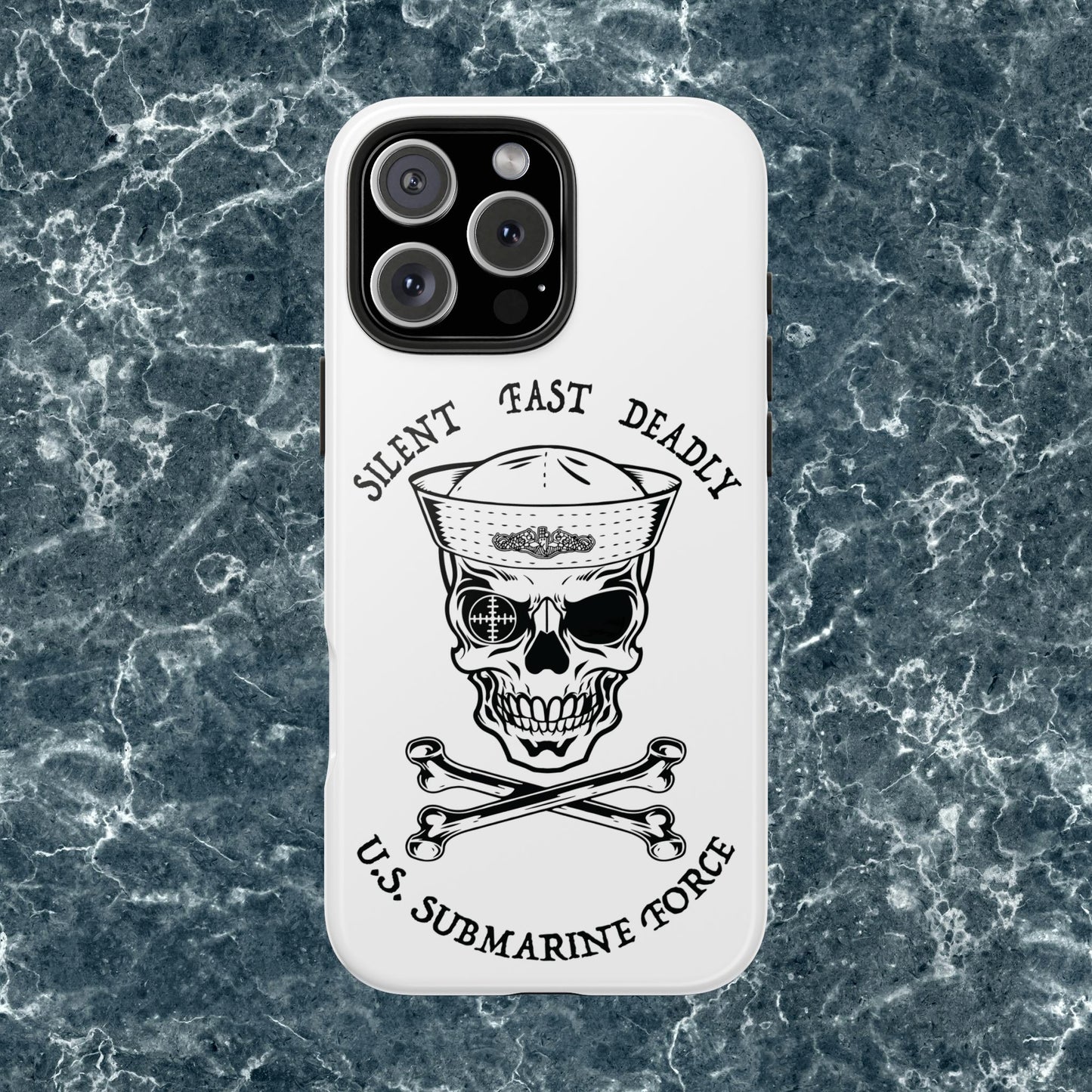 U.S. Submarine Force Skull & Crossbones Sailor with Dolphins White Tough iPhone Case