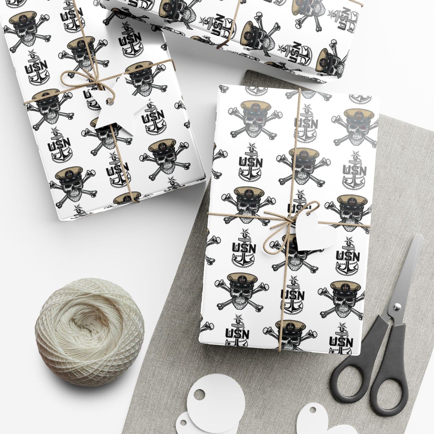 United States Navy Senior Chief Skull & Crossbones with SCPO Anchors White Gift Wrap Papers