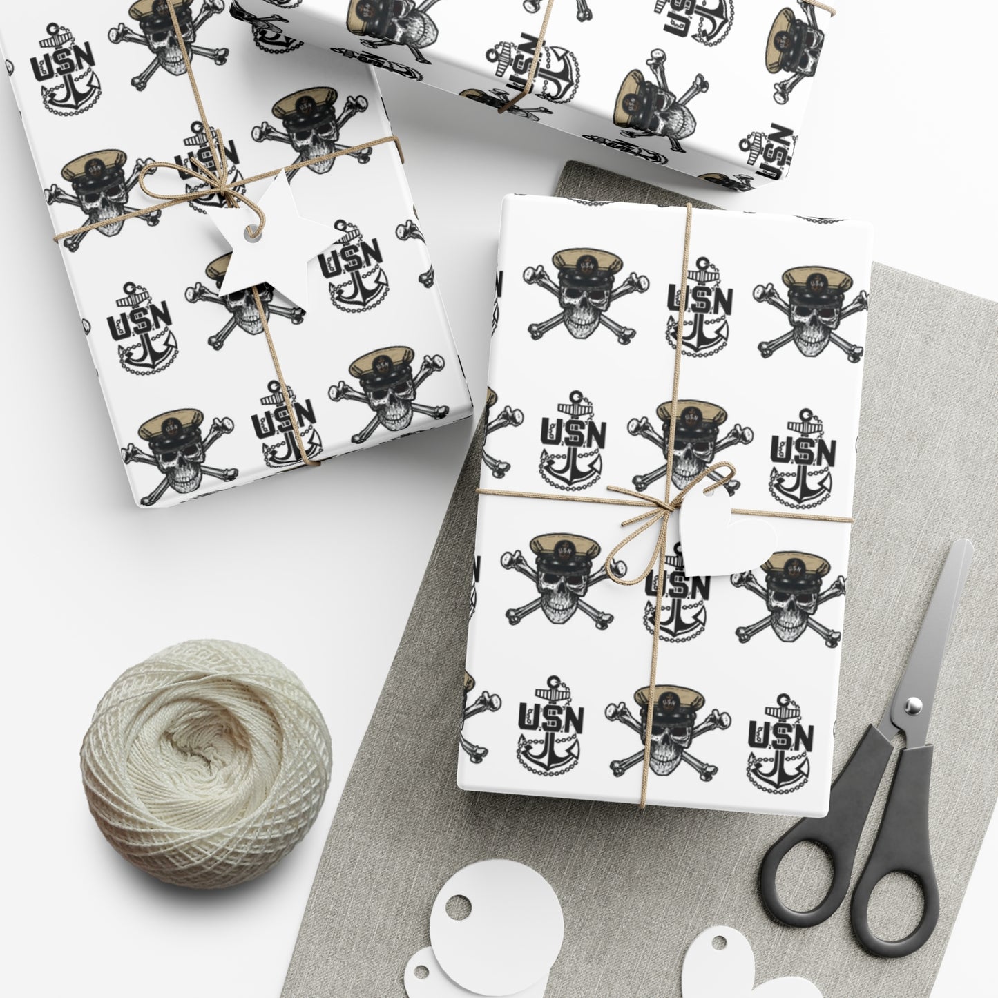 United States Navy Chief Skull & Crossbones with CPO Anchors White Gift Wrap Papers