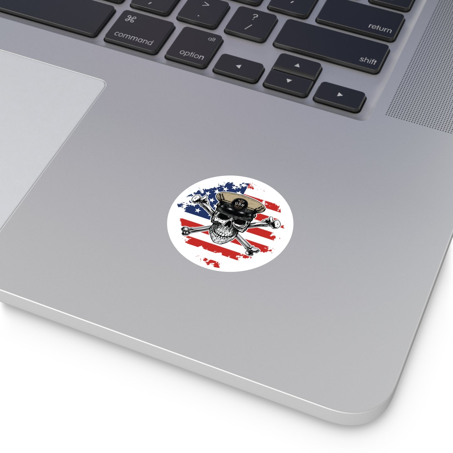 Naval Master Chief MCPO Skull & Crossbones on American Flag Round Sticker