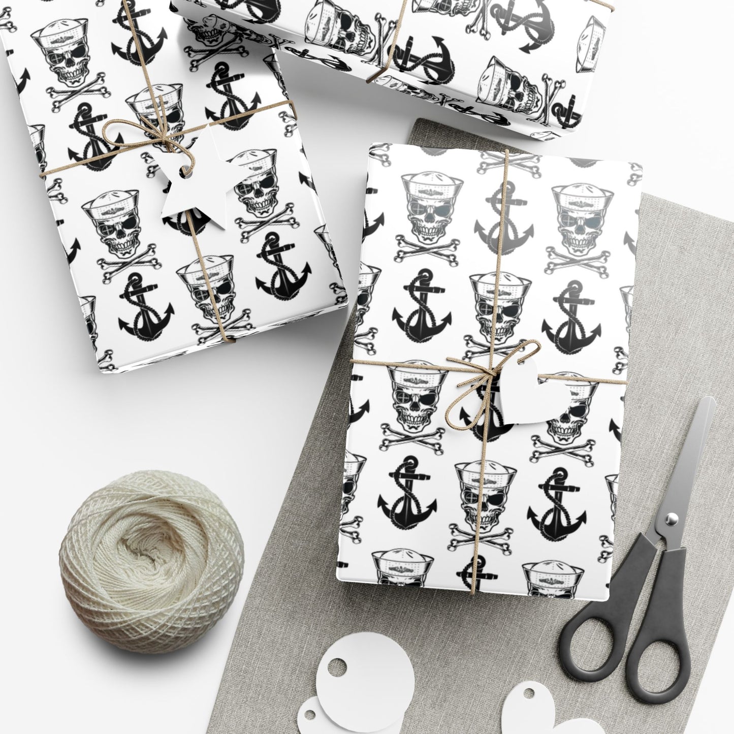 US Navy Submarine Sailor Skull Crossbones and Anchors White Gift Wrap Papers