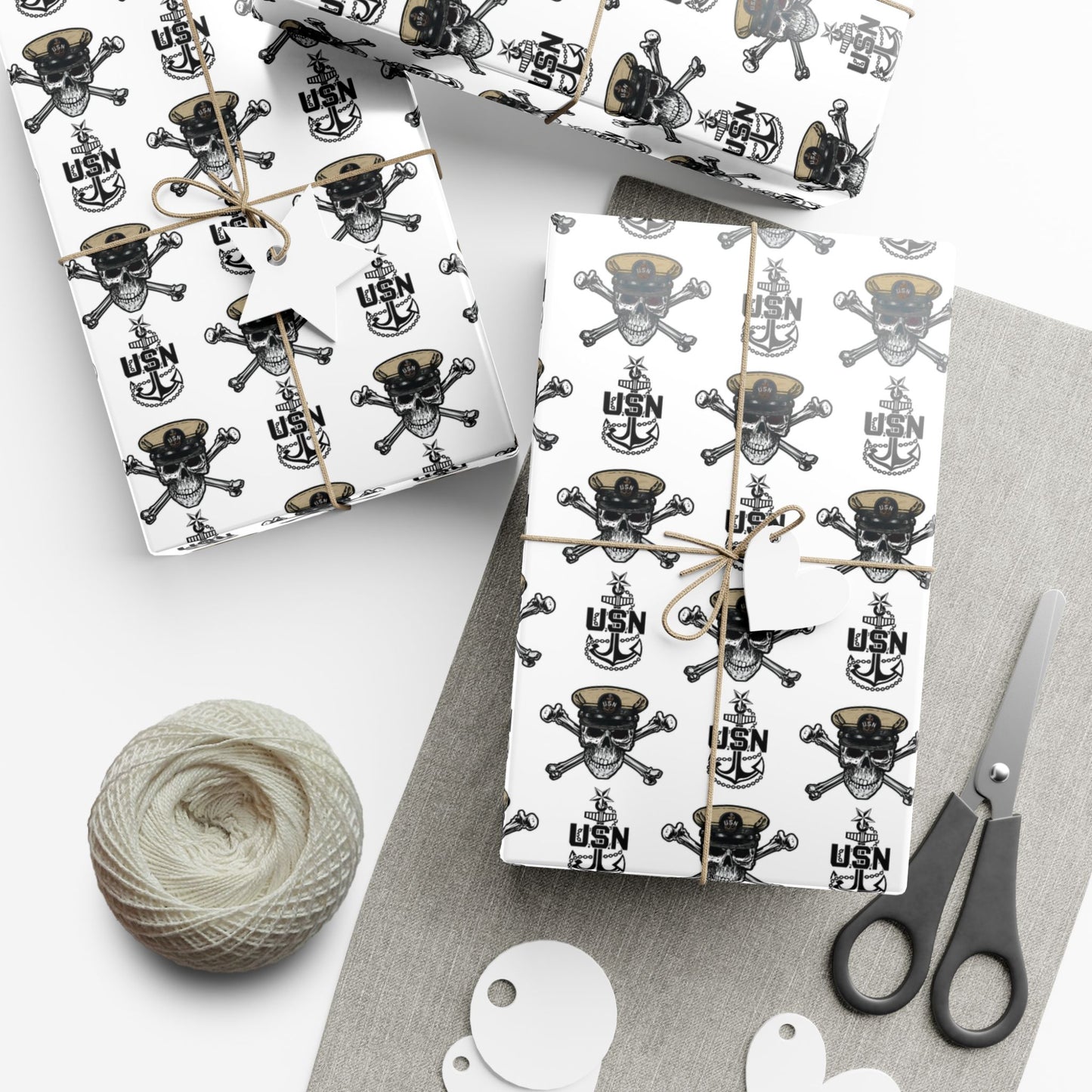 US Navy SCPO Senior Chief Skull & Crossbones with Anchors White Gift Wrap Papers