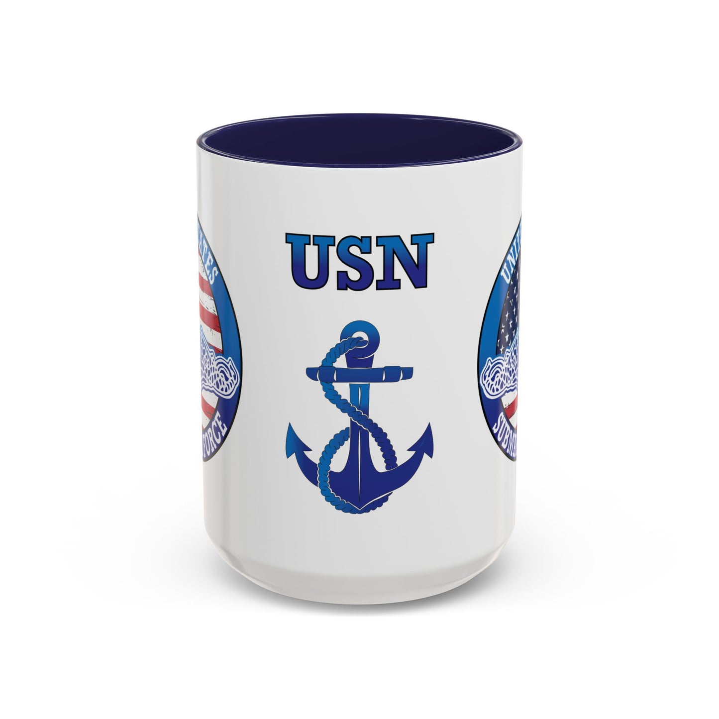 United States Navy Submarine Force Silent Service White Dolphins on American Flag Accent Coffee Mugs
