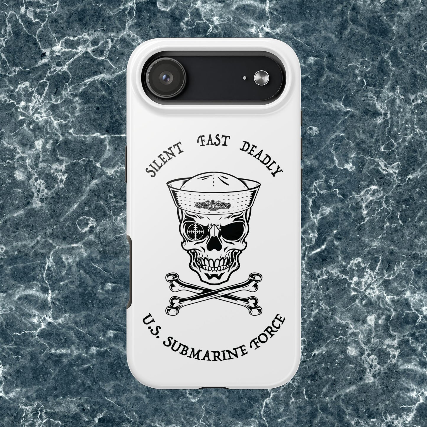 U.S. Submarine Force Skull & Crossbones Sailor with Dolphins White Tough iPhone Case