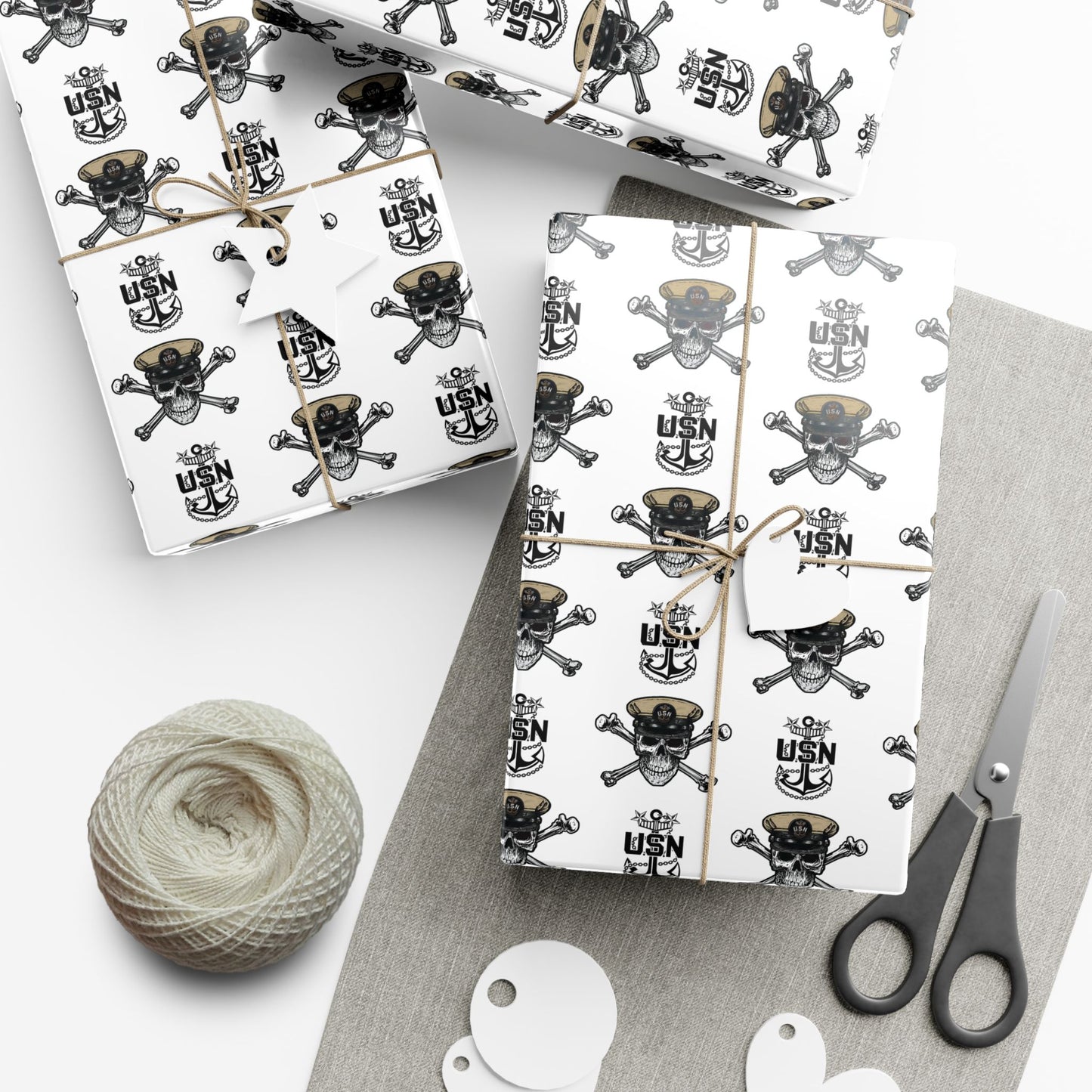 US Navy MCPO Master Chief Skull & Crossbones with Anchors White Gift Wrap Papers